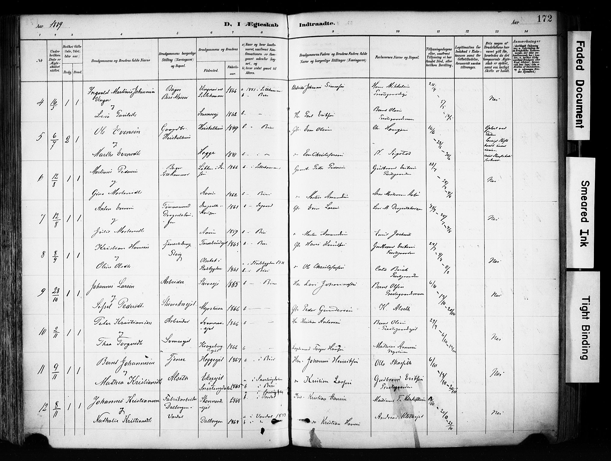 Biri prestekontor, AV/SAH-PREST-096/H/Ha/Haa/L0009: Parish register (official) no. 9, 1887-1900, p. 172