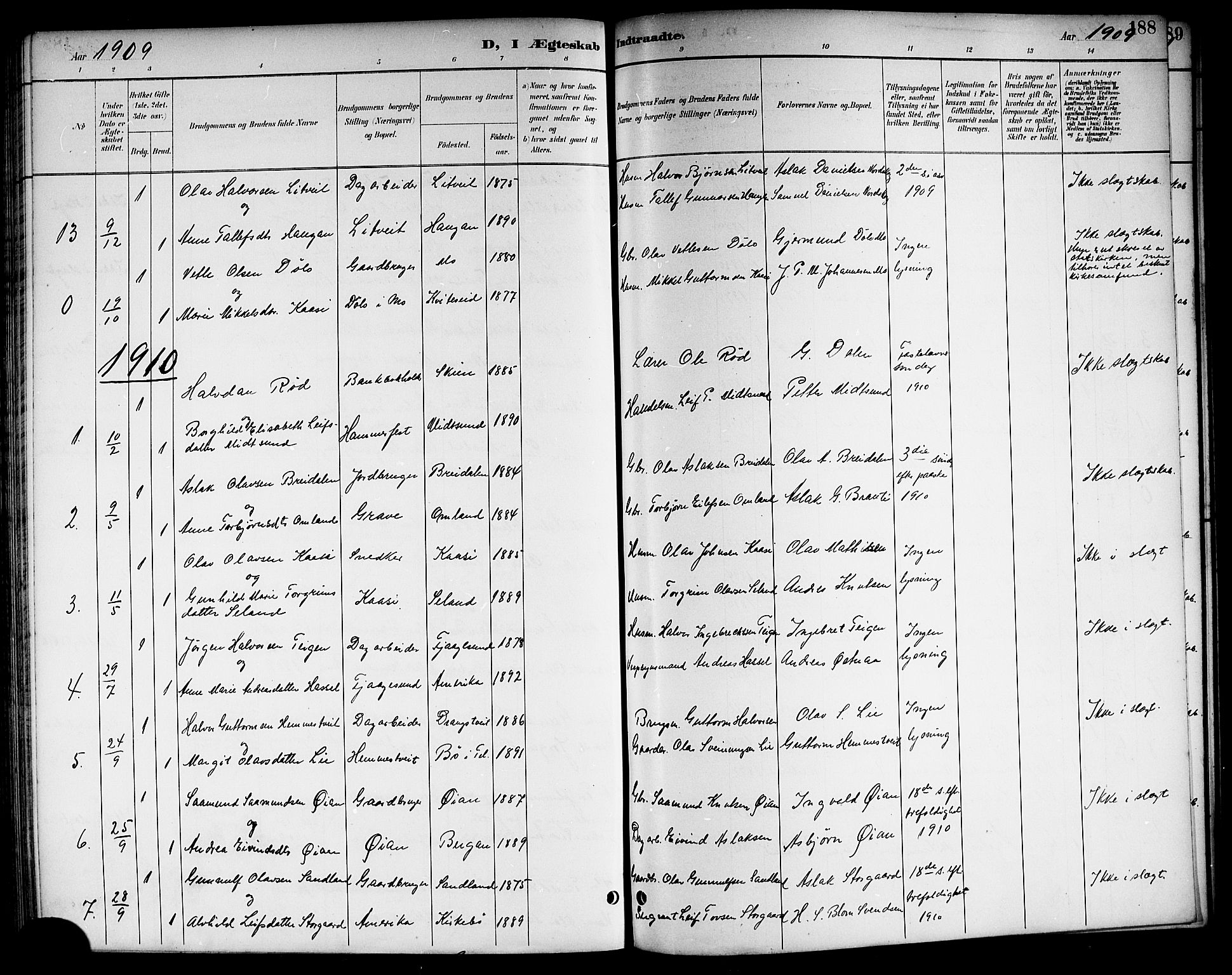 Kviteseid kirkebøker, SAKO/A-276/G/Ga/L0002: Parish register (copy) no. I 2, 1893-1918, p. 188