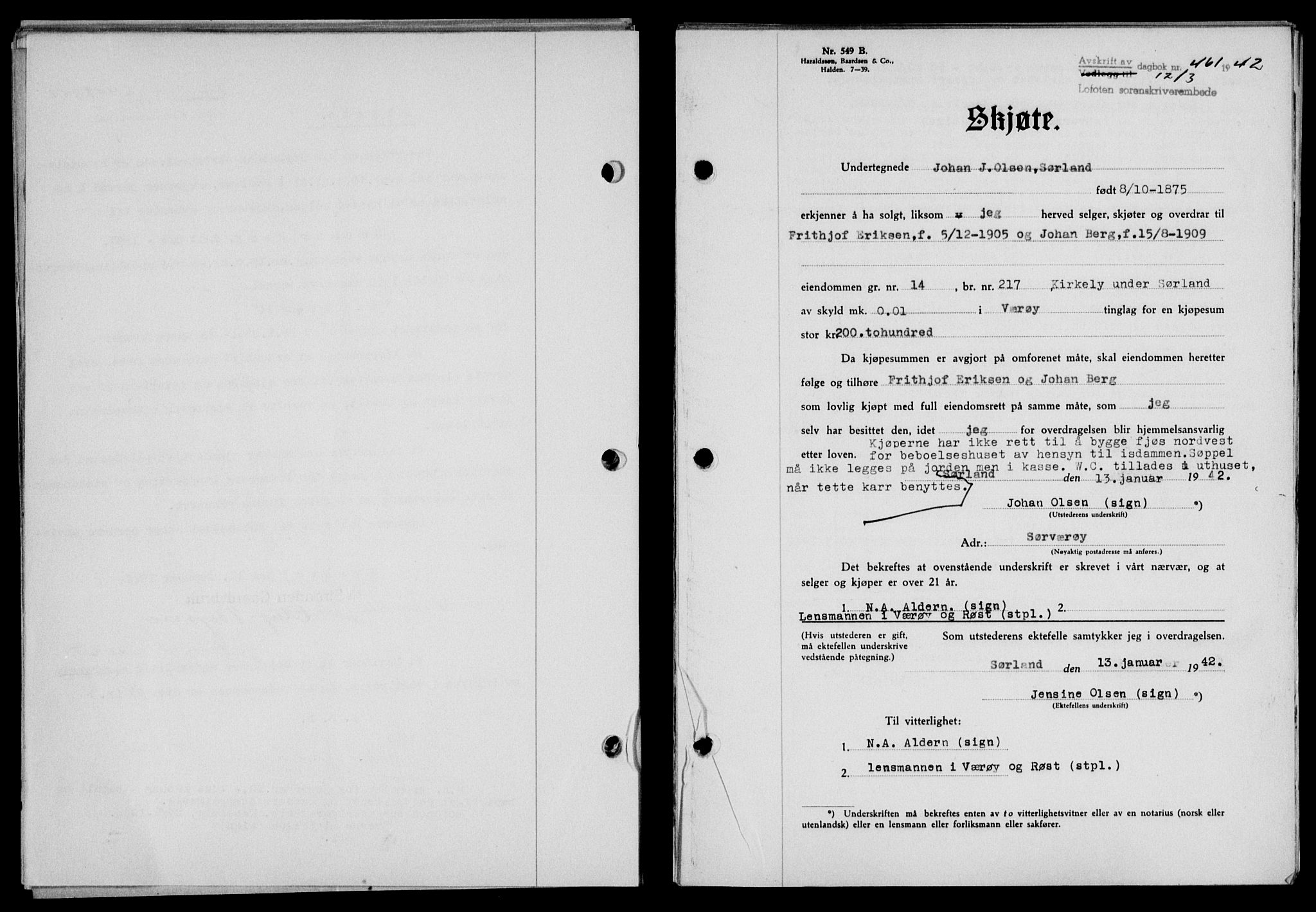 Lofoten sorenskriveri, SAT/A-0017/1/2/2C/L0009a: Mortgage book no. 9a, 1941-1942, Diary no: : 461/1942