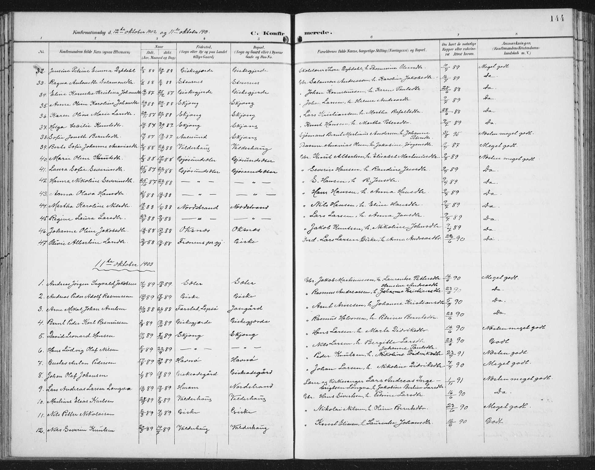 Ministerialprotokoller, klokkerbøker og fødselsregistre - Møre og Romsdal, AV/SAT-A-1454/534/L0489: Parish register (copy) no. 534C01, 1899-1941, p. 144