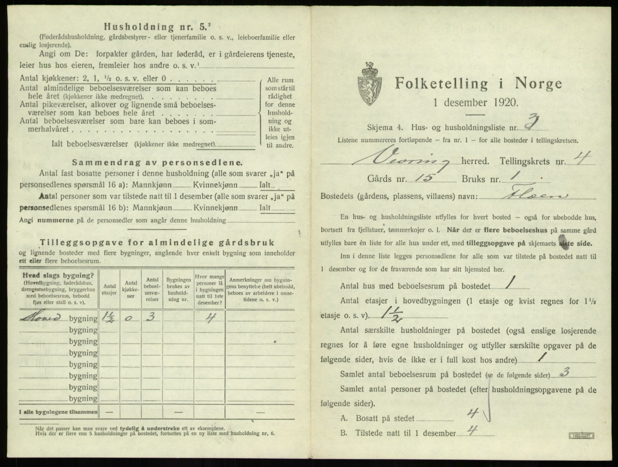 SAB, 1920 census for Vevring, 1920, p. 190