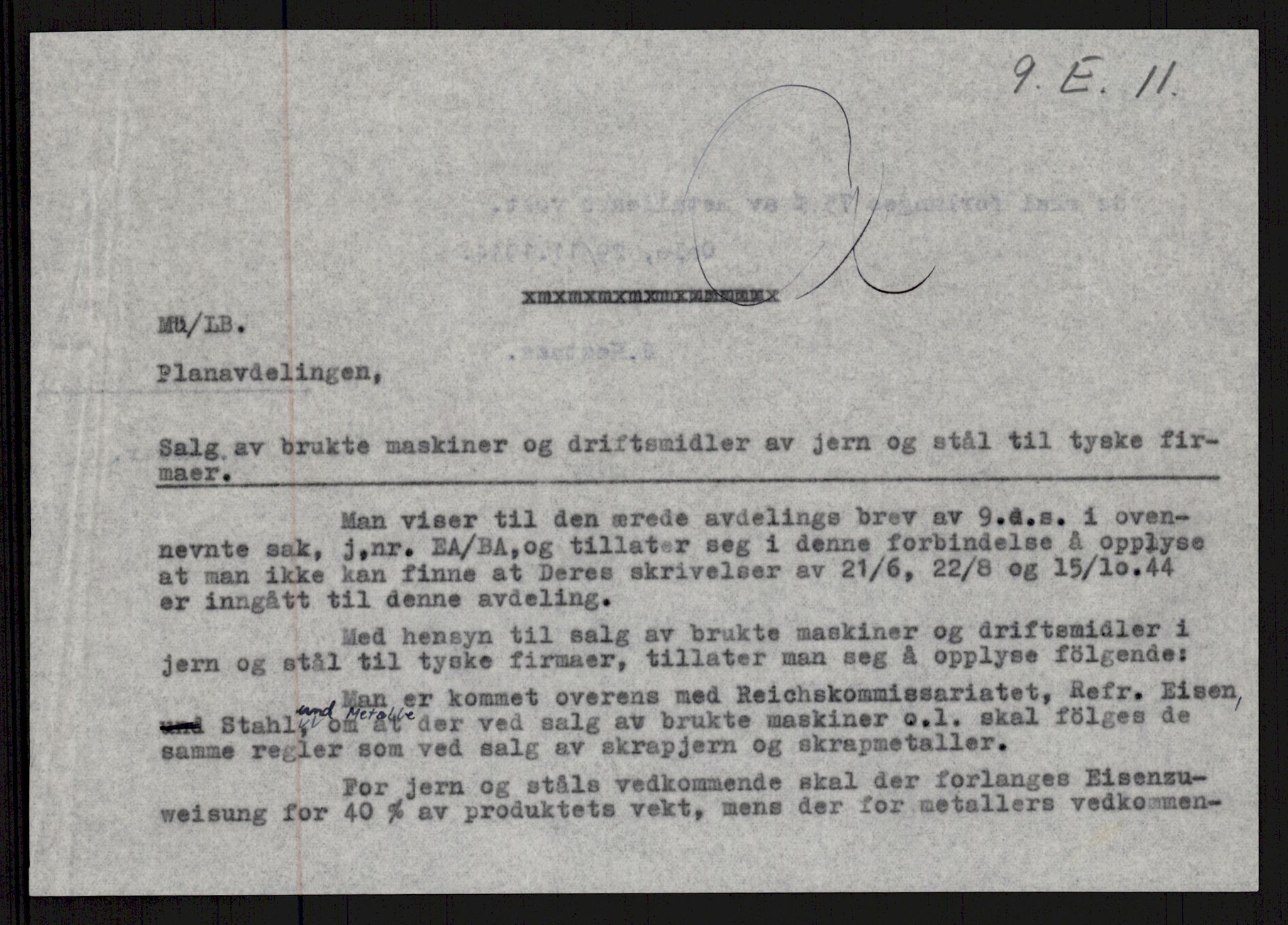 Direktoratet for industriforsyning, Sekretariatet, RA/S-4153/D/Df/L0056: 9. Metallkontoret, 1940-1945, p. 748