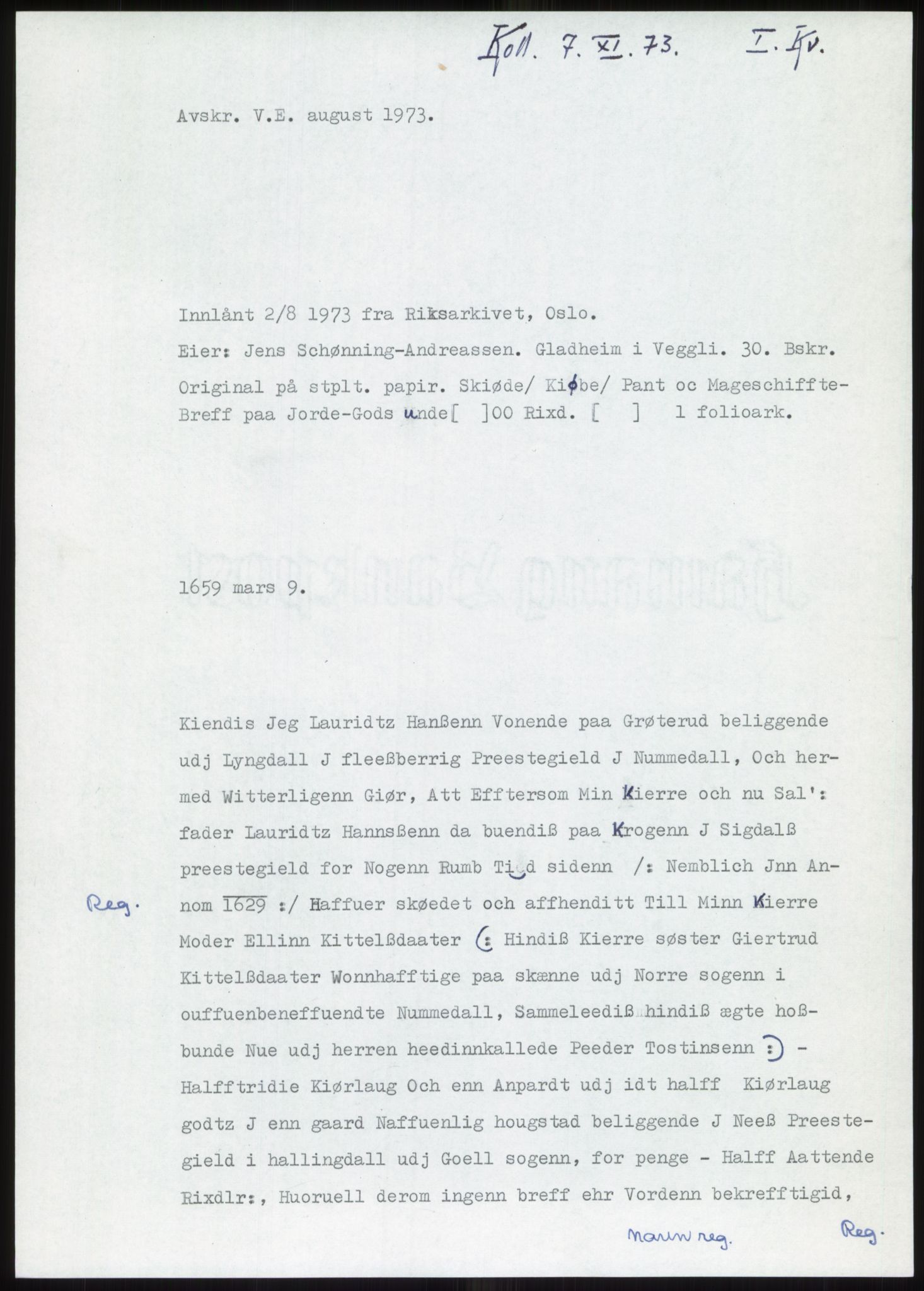 Samlinger til kildeutgivelse, Diplomavskriftsamlingen, AV/RA-EA-4053/H/Ha, p. 167