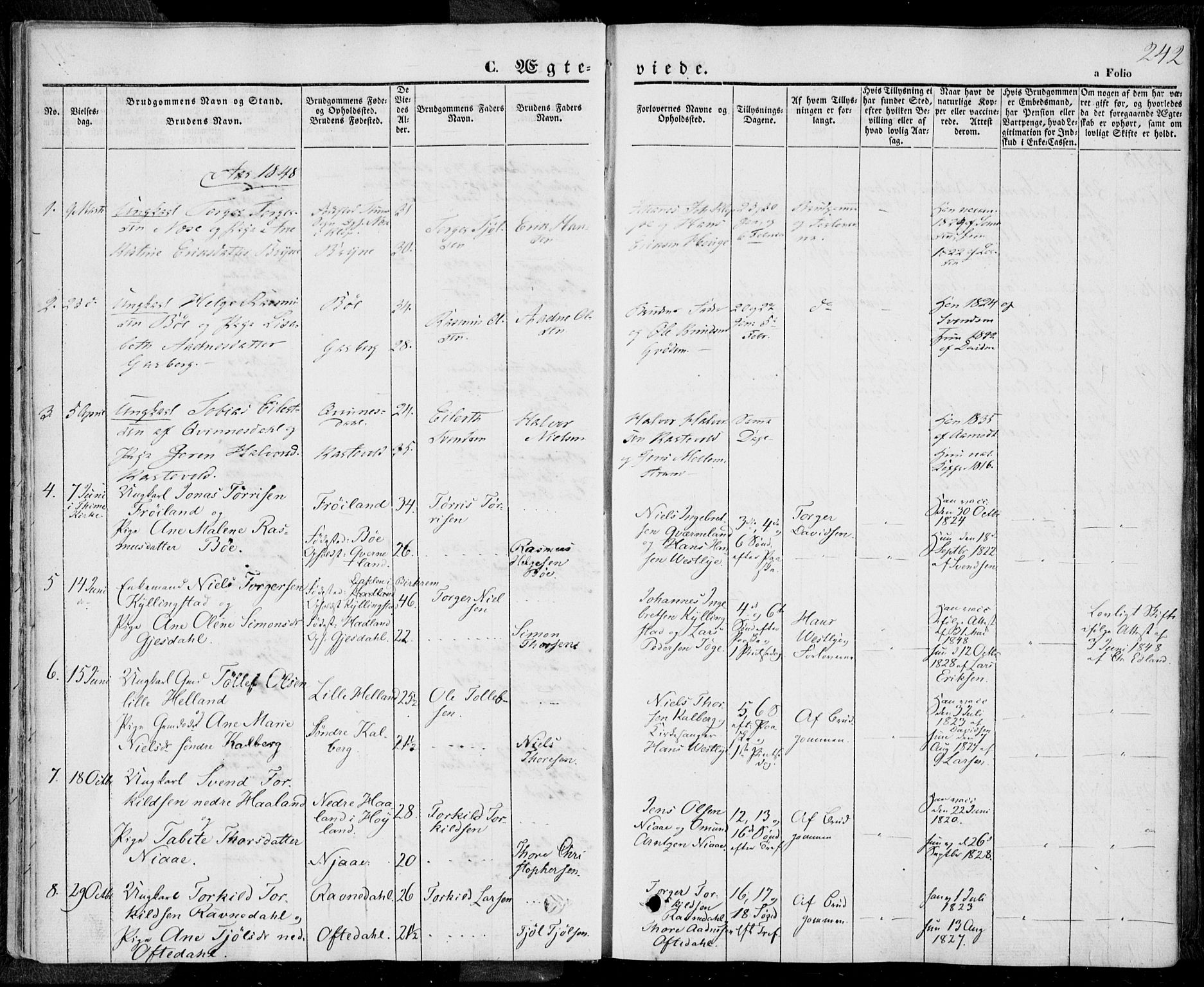 Lye sokneprestkontor, SAST/A-101794/001/30BA/L0006: Parish register (official) no. A 5.2, 1842-1855, p. 242