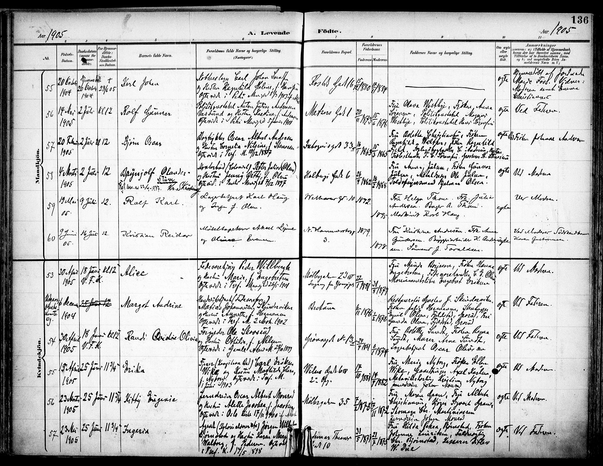 Trefoldighet prestekontor Kirkebøker, SAO/A-10882/F/Fa/L0007: Parish register (official) no. I 7, 1900-1914, p. 136