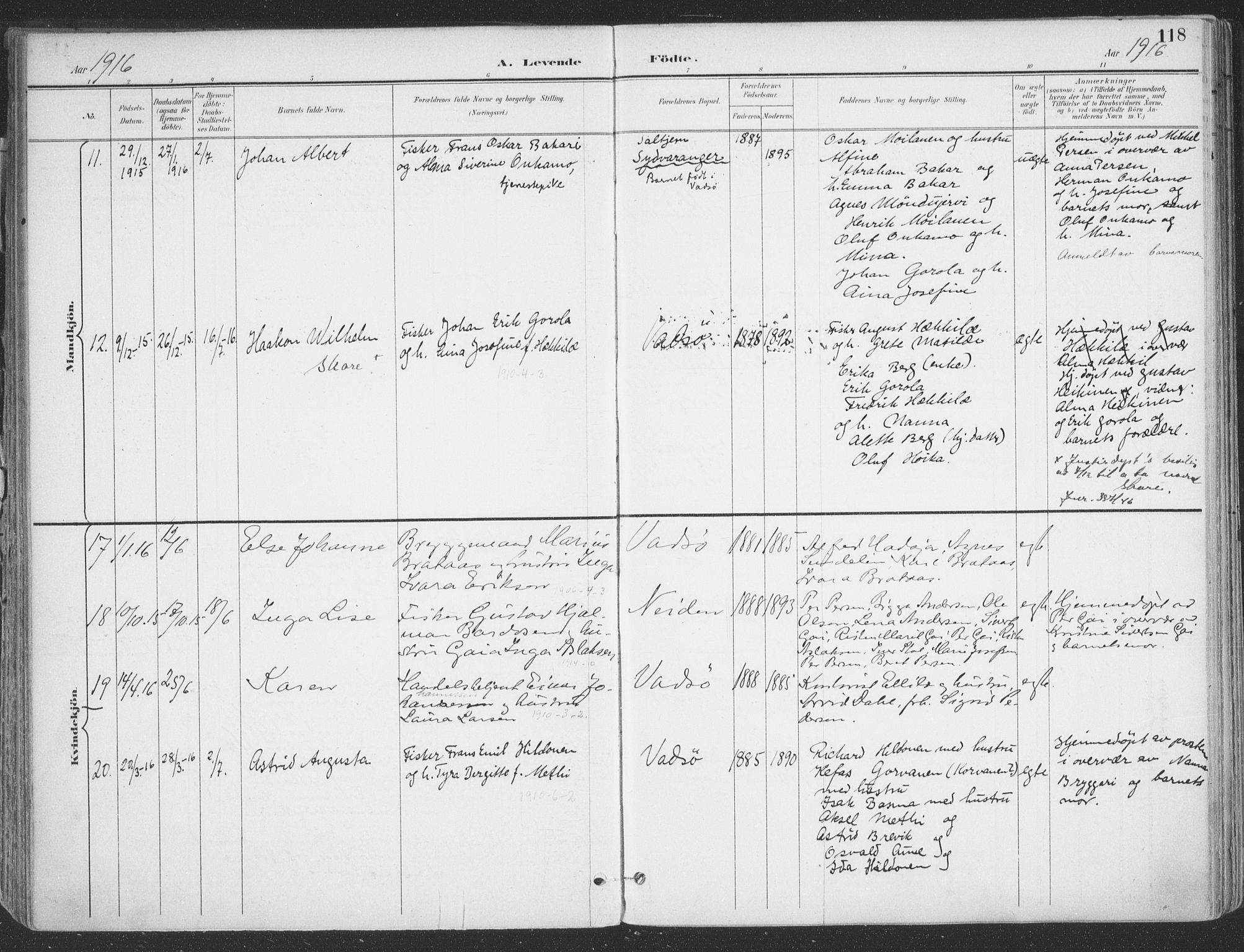 Vadsø sokneprestkontor, AV/SATØ-S-1325/H/Ha/L0007kirke: Parish register (official) no. 7, 1896-1916, p. 118