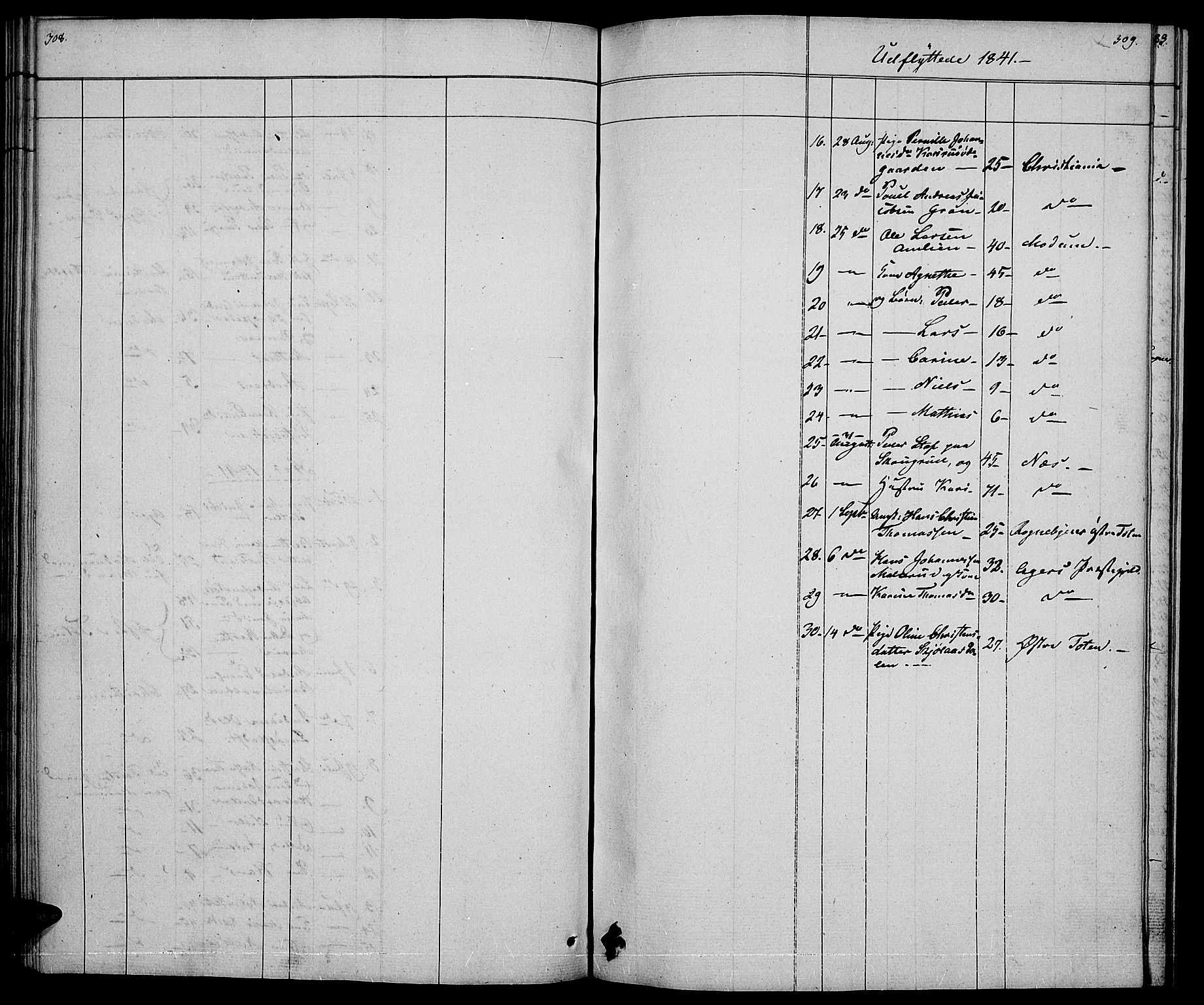 Vestre Toten prestekontor, SAH/PREST-108/H/Ha/Hab/L0002: Parish register (copy) no. 2, 1836-1848, p. 308-309