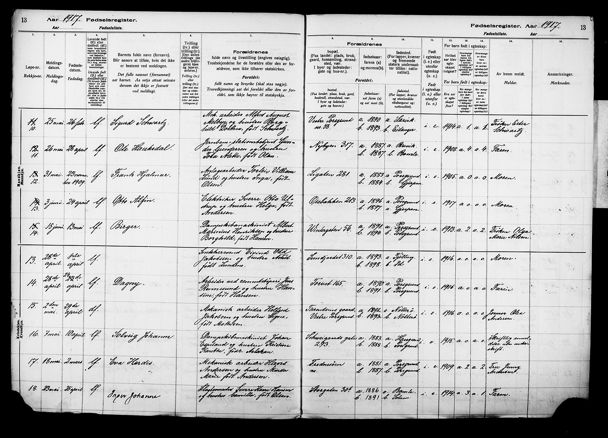 Porsgrunn kirkebøker , AV/SAKO-A-104/J/Ja/L0001: Birth register no. 1, 1916-1929, p. 13