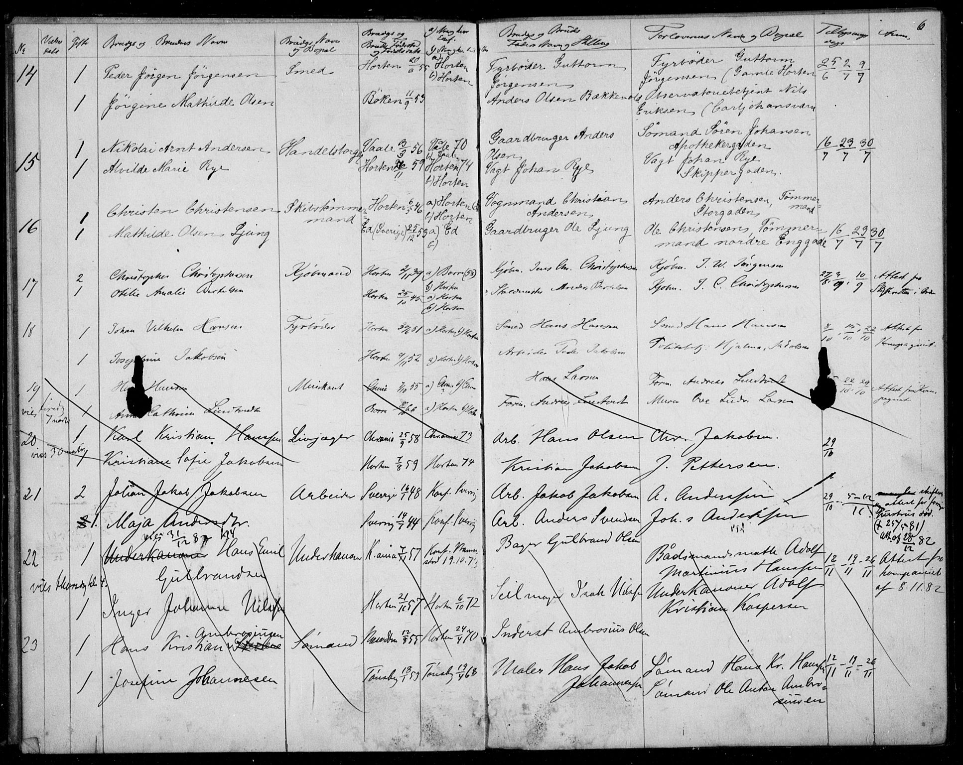 Horten kirkebøker, AV/SAKO-A-348/H/Ha/L0002: Banns register no. 2, 1881-1891, p. 6