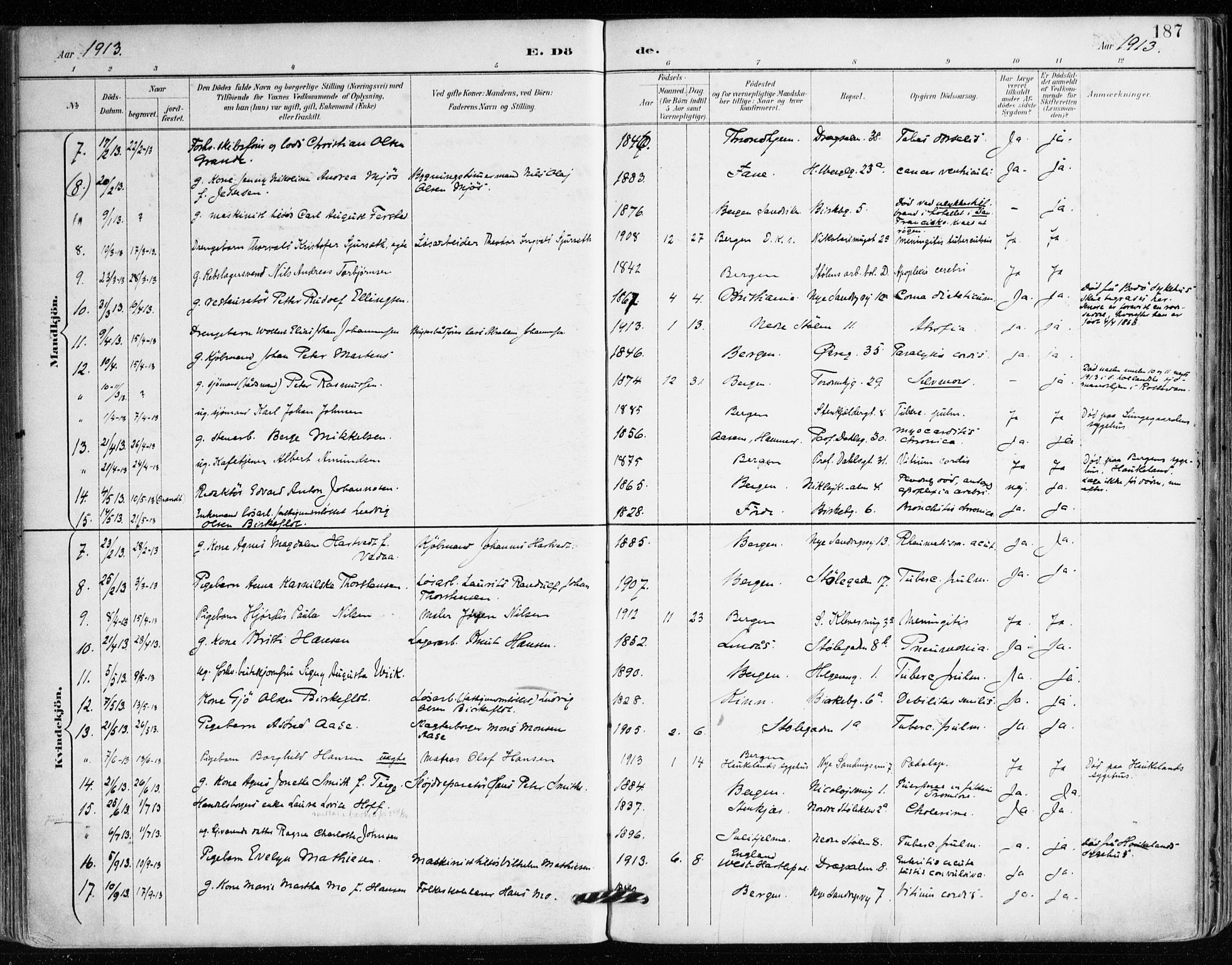 Mariakirken Sokneprestembete, AV/SAB-A-76901/H/Haa/L0008: Parish register (official) no. A 8, 1893-1942, p. 187