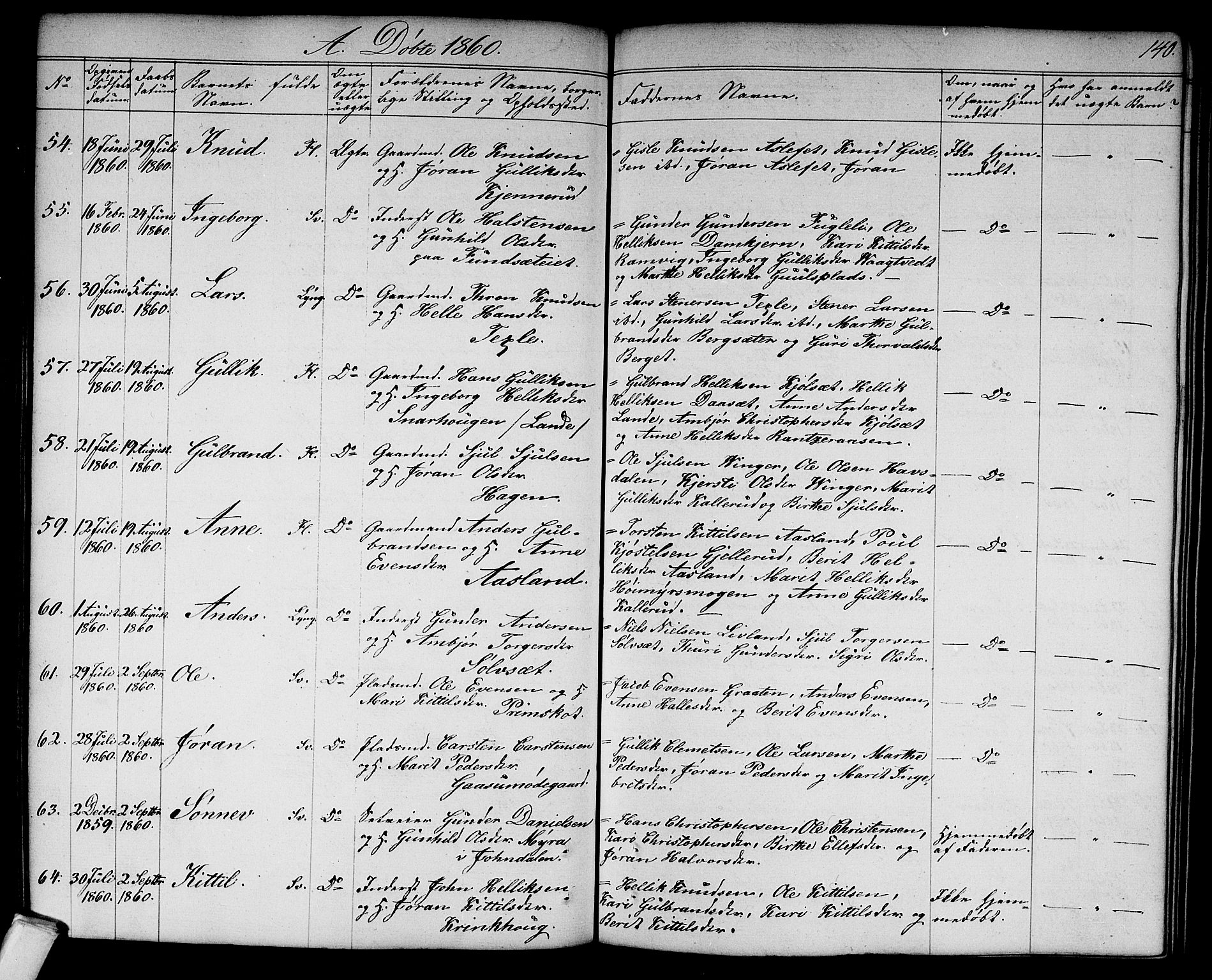 Flesberg kirkebøker, AV/SAKO-A-18/G/Ga/L0002: Parish register (copy) no. I 2, 1834-1860, p. 140