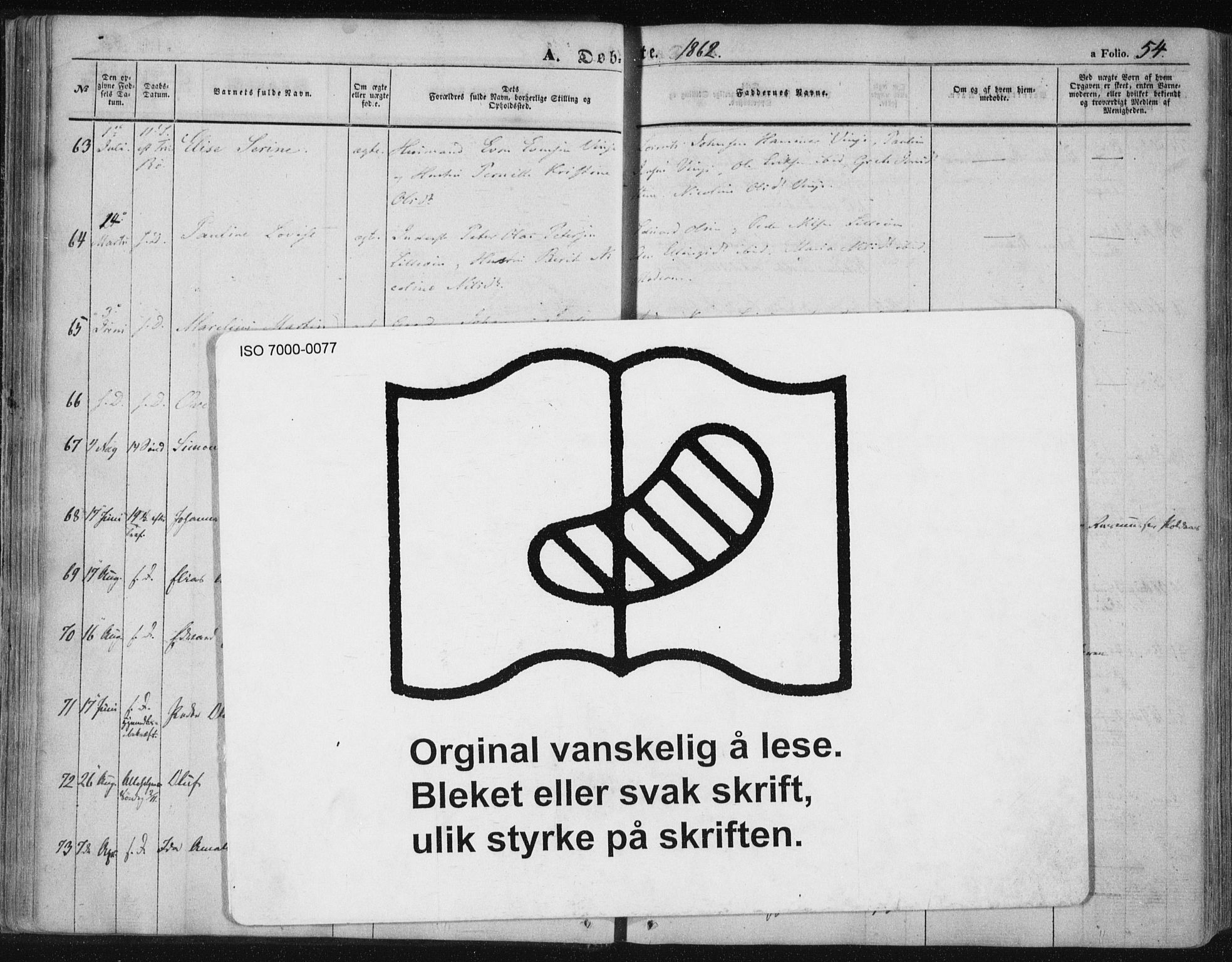 Ministerialprotokoller, klokkerbøker og fødselsregistre - Nordland, AV/SAT-A-1459/891/L1300: Parish register (official) no. 891A05, 1856-1870, p. 54