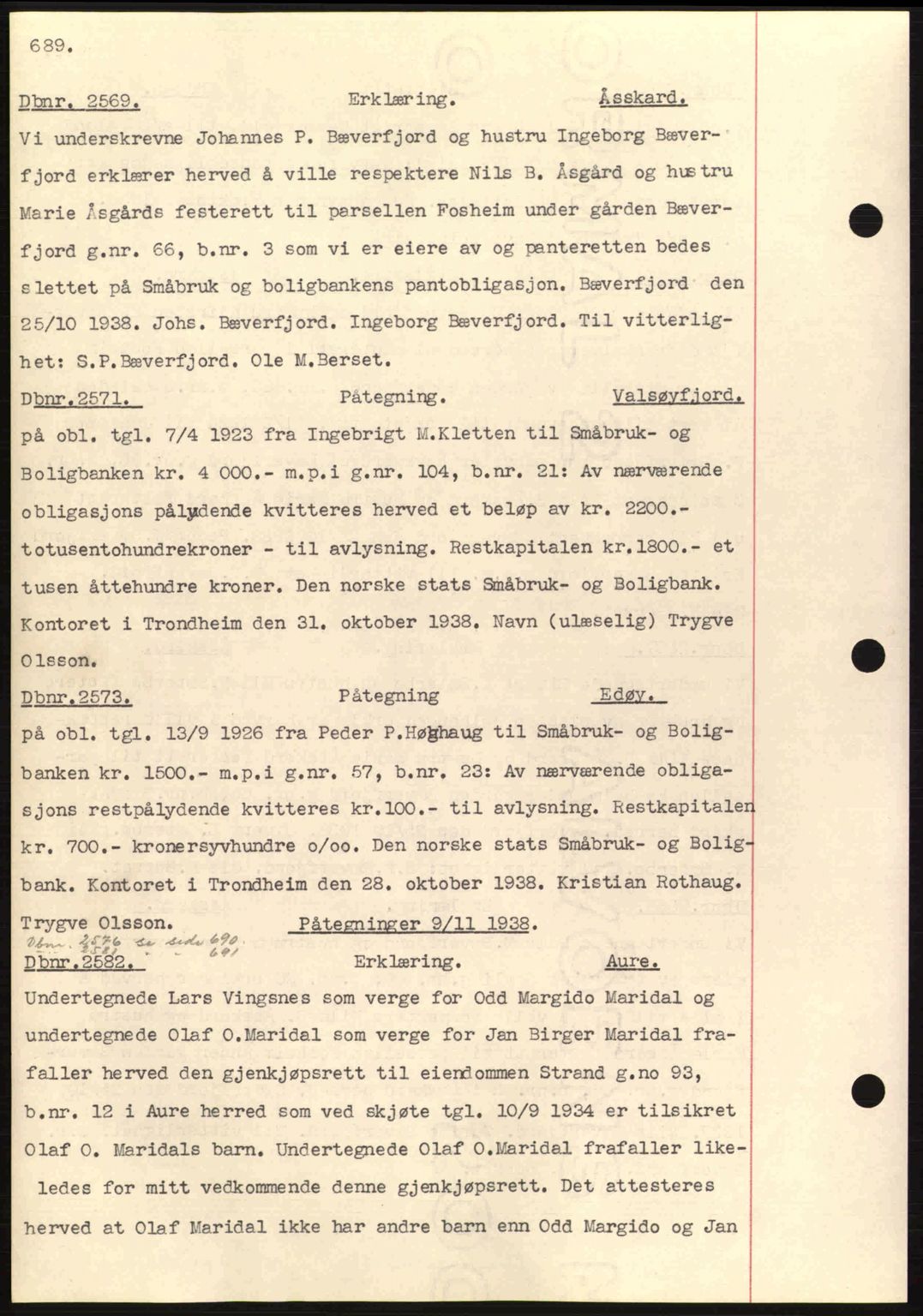 Nordmøre sorenskriveri, AV/SAT-A-4132/1/2/2Ca: Mortgage book no. C80, 1936-1939, Diary no: : 2569/1938