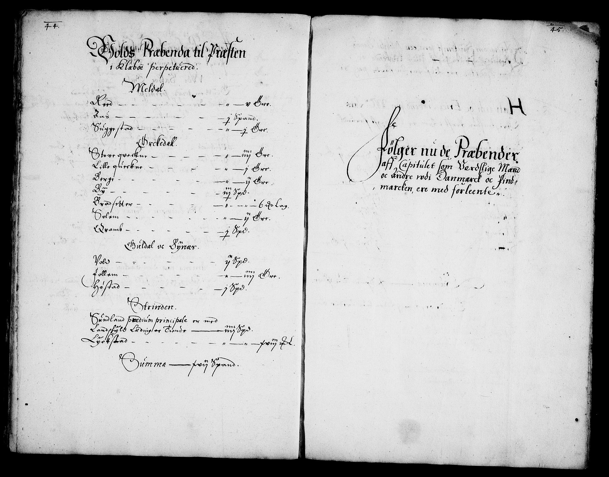 Rentekammeret inntil 1814, Realistisk ordnet avdeling, AV/RA-EA-4070/Fc/Fca/L0004/0004: [Ca IV]  Trondheim stift / Trondheim kapitel og domkirkes jordebok, 1666, p. 44-45