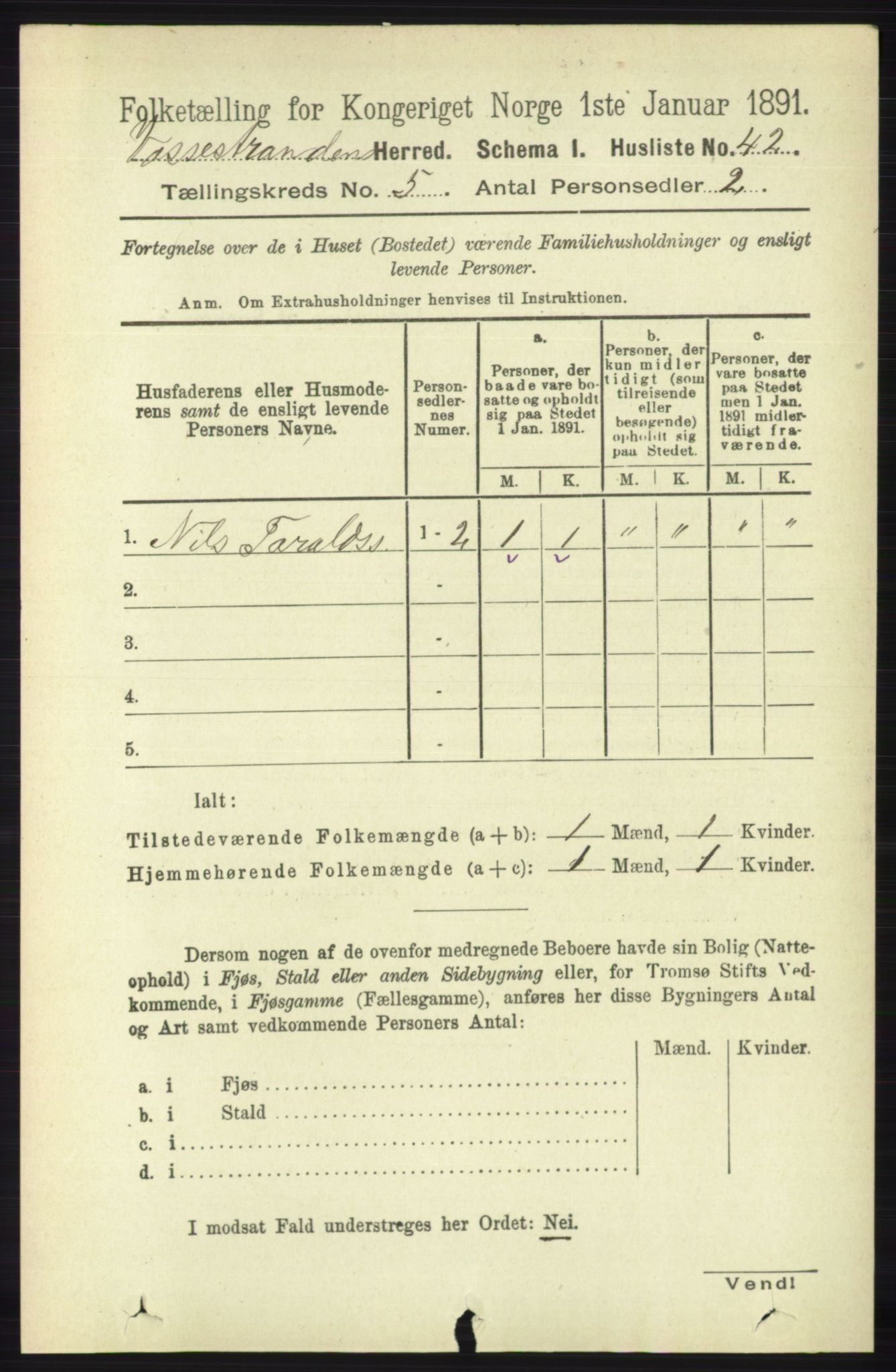 RA, 1891 census for 1236 Vossestrand, 1891, p. 1892