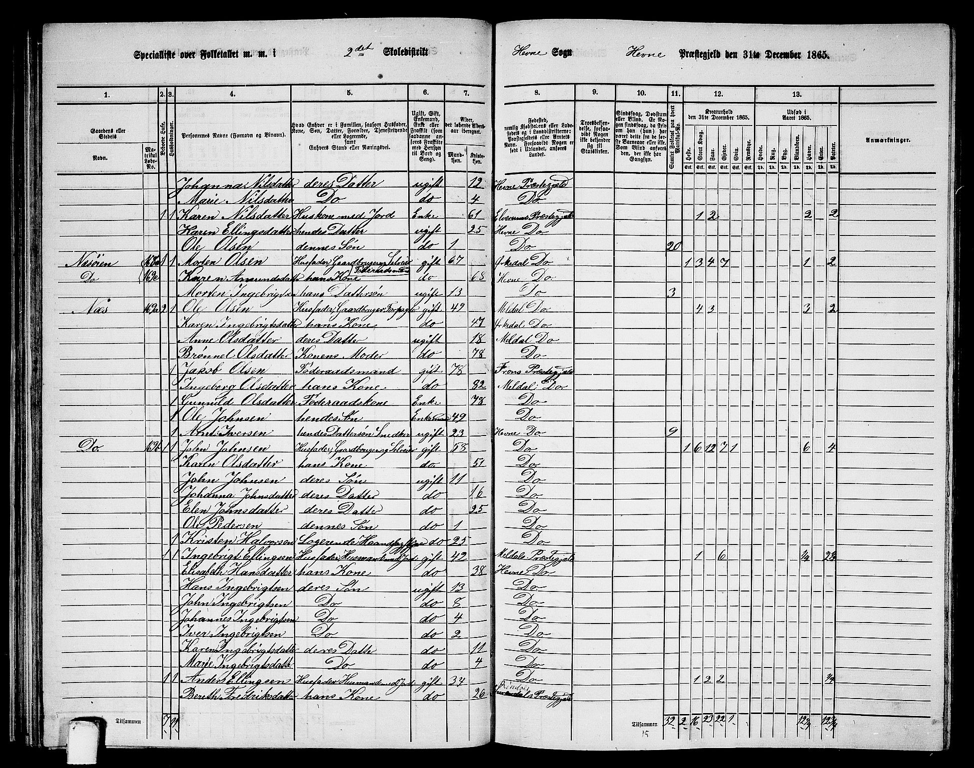 RA, 1865 census for Hemne, 1865, p. 52