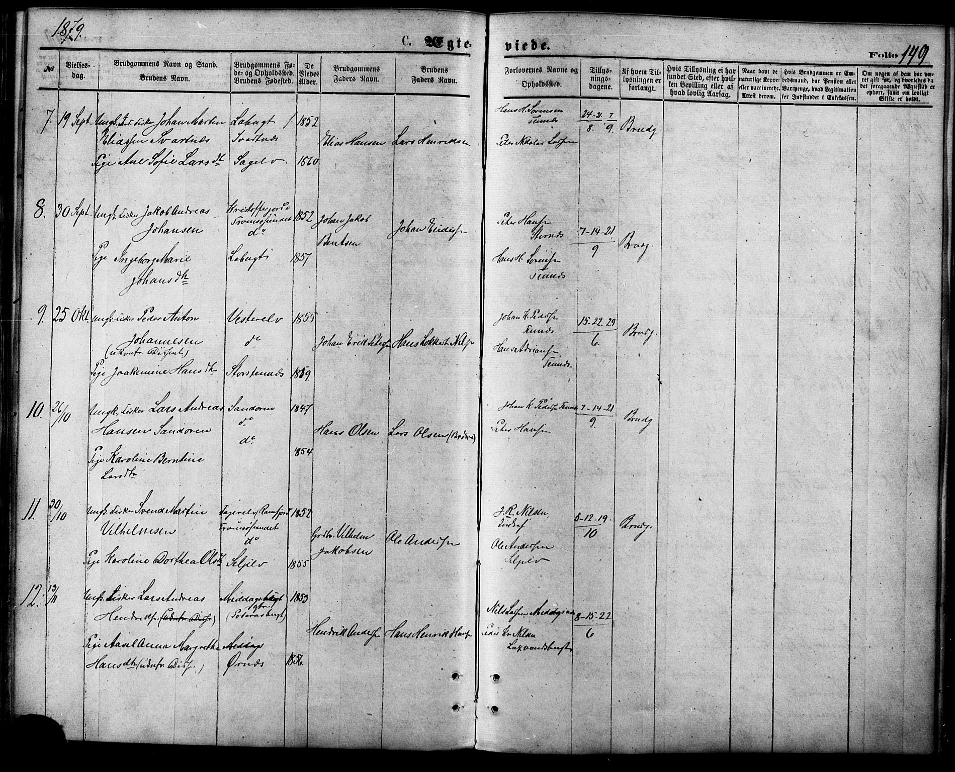 Balsfjord sokneprestembete, SATØ/S-1303/G/Ga/L0004kirke: Parish register (official) no. 4, 1871-1883, p. 149