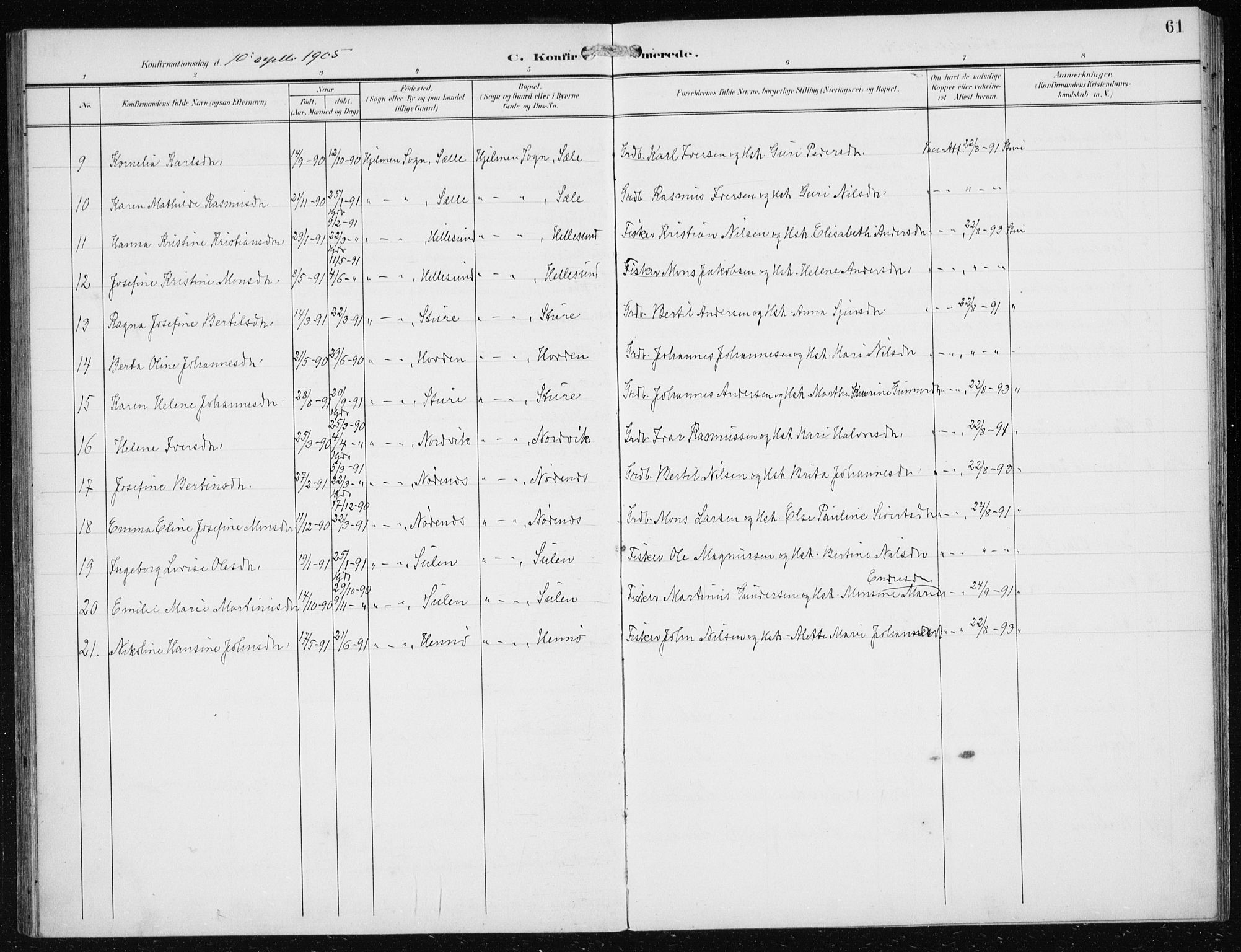 Herdla Sokneprestembete, AV/SAB-A-75701/H/Haa: Parish register (official) no. B 1, 1902-1921, p. 61