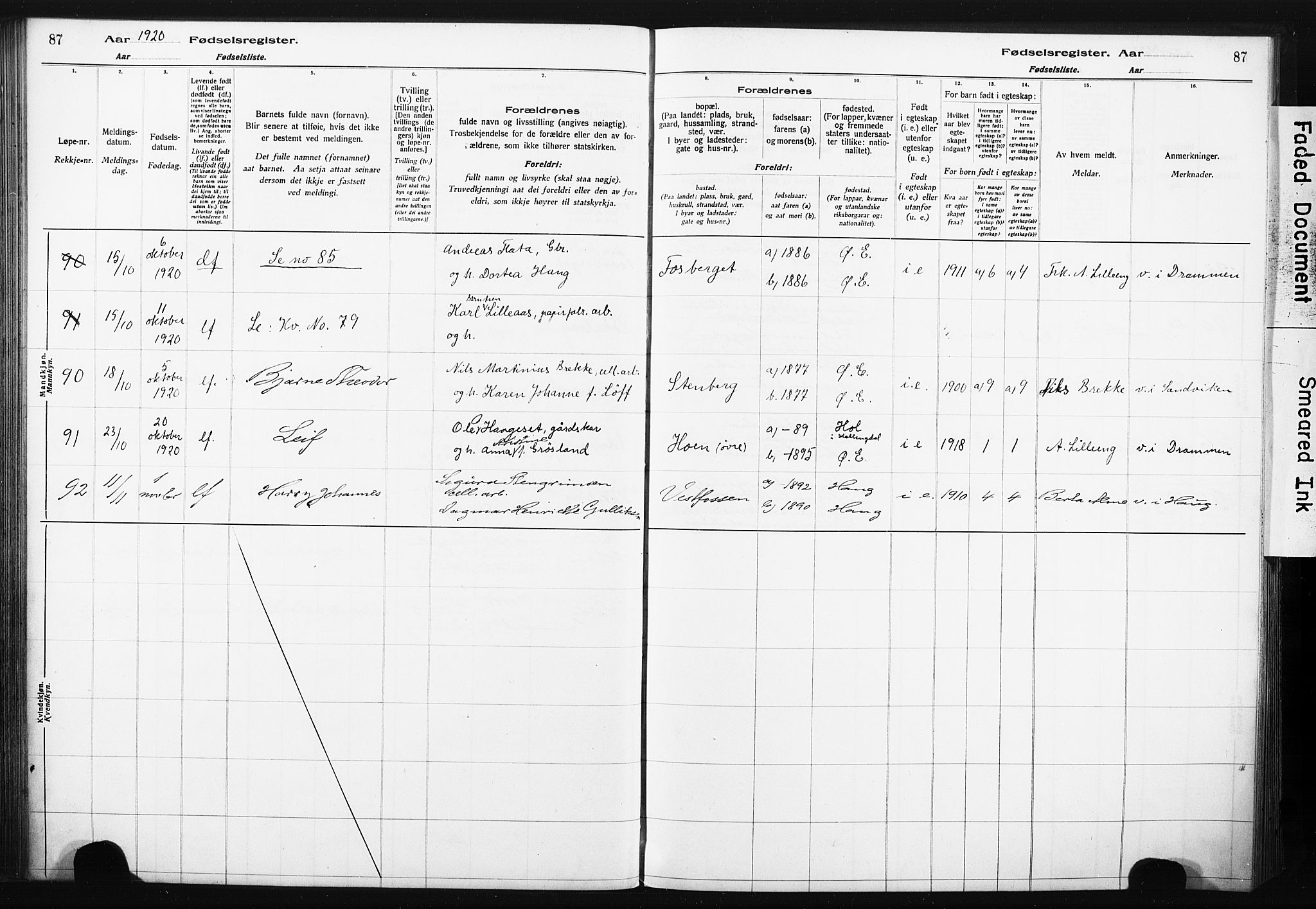 Eiker kirkebøker, AV/SAKO-A-4/J/Ja/L0001: Birth register no. 1, 1916-1927, p. 87