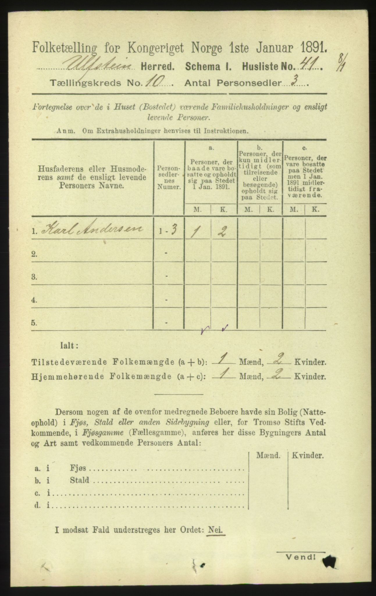 RA, 1891 census for 1516 Ulstein, 1891, p. 3154