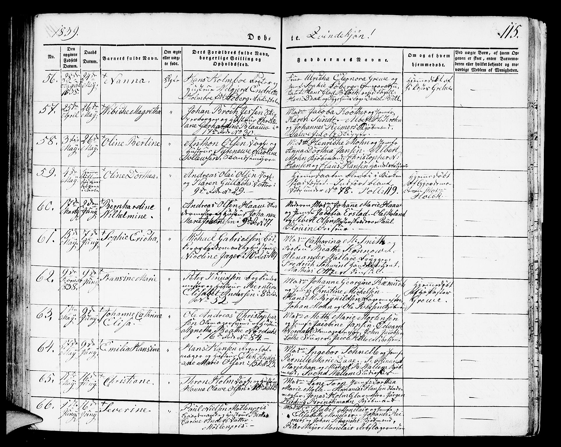 Domkirken sokneprestembete, SAB/A-74801/H/Hab/L0008: Parish register (copy) no. B 1, 1836-1841, p. 115