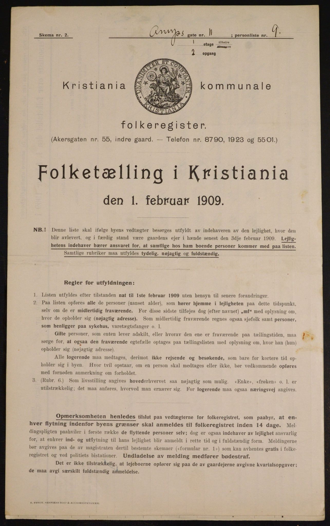OBA, Municipal Census 1909 for Kristiania, 1909, p. 2138