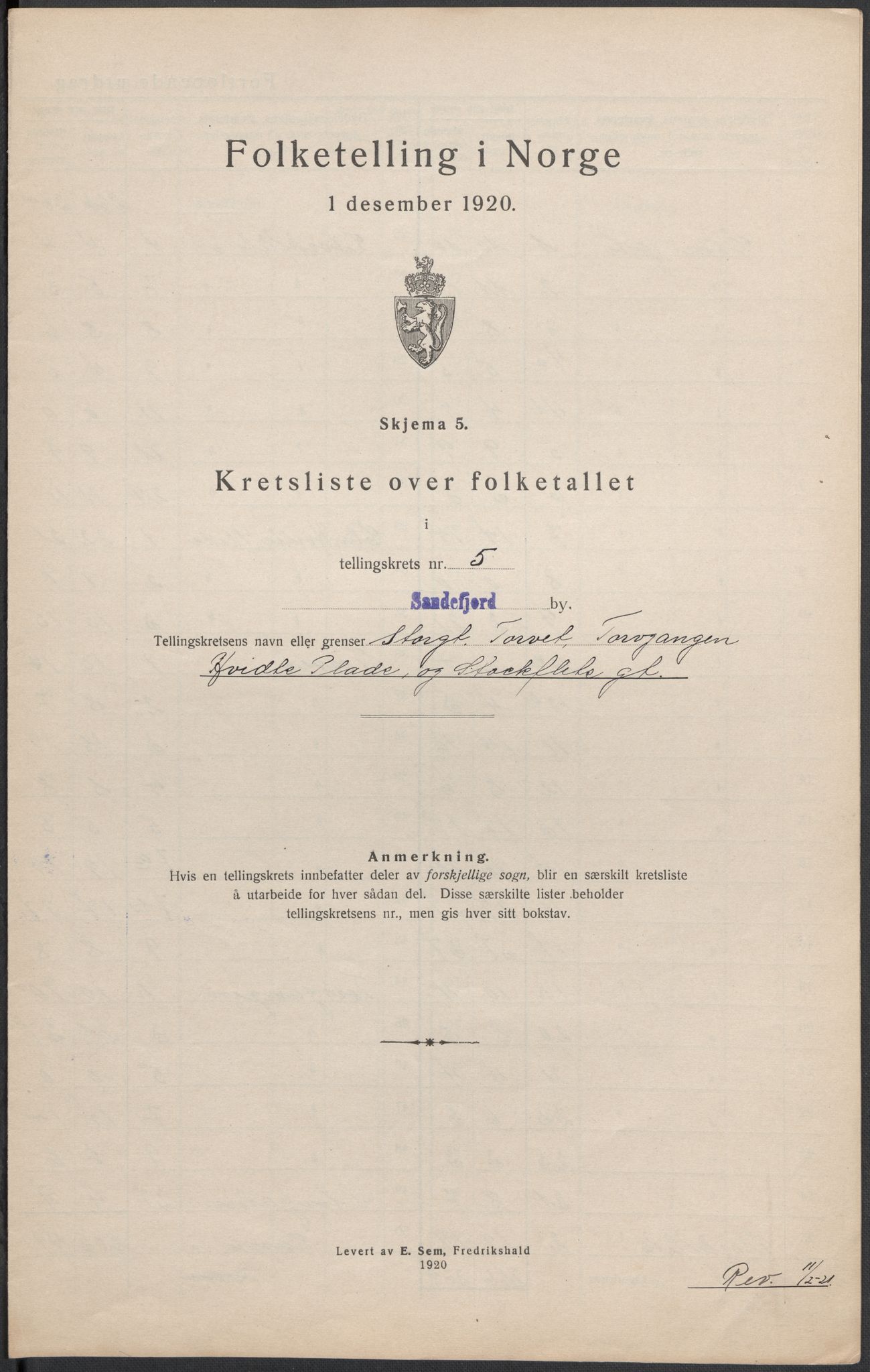 SAKO, 1920 census for Sandefjord, 1920, p. 17