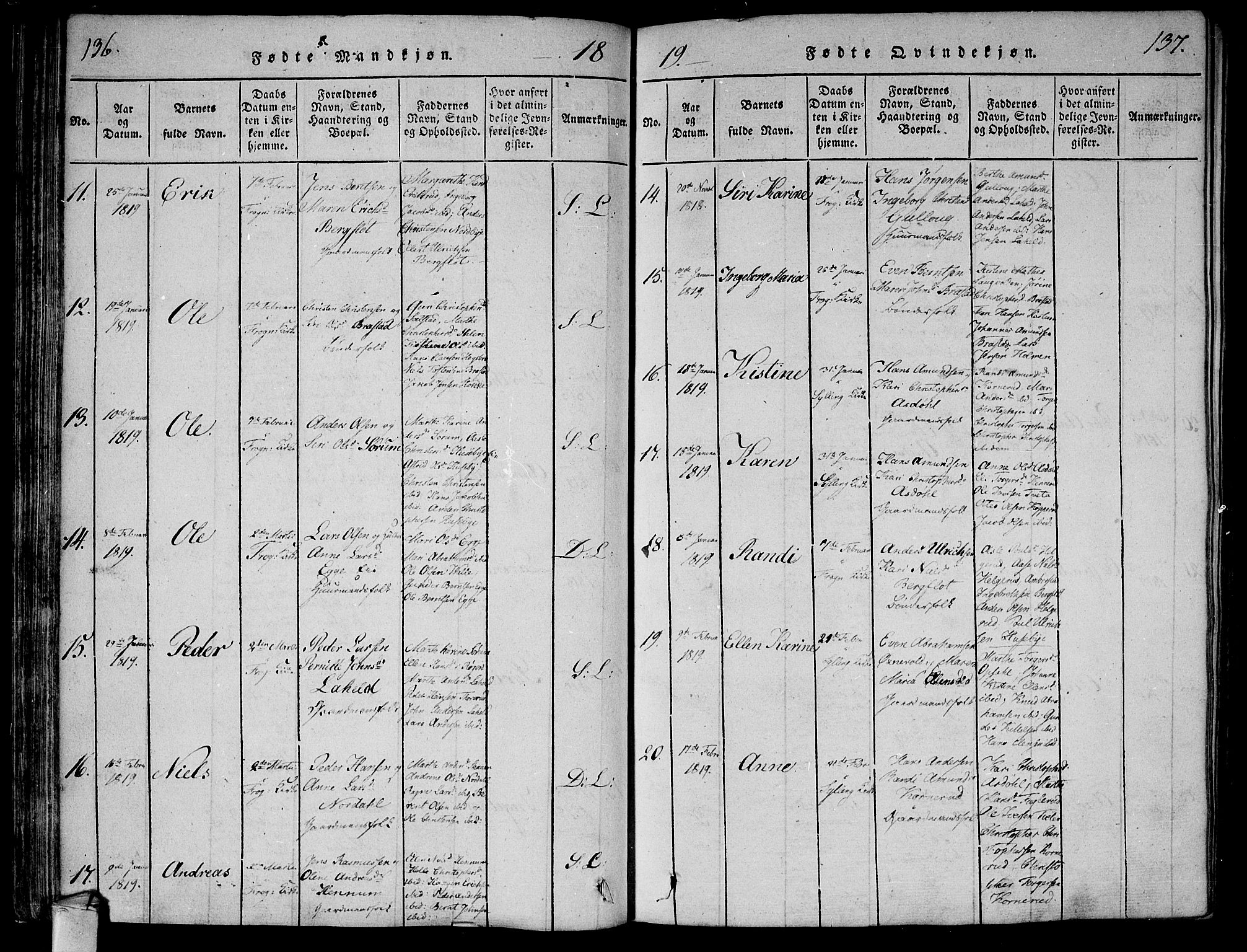 Lier kirkebøker, AV/SAKO-A-230/F/Fa/L0008: Parish register (official) no. I 8, 1813-1825, p. 136-137