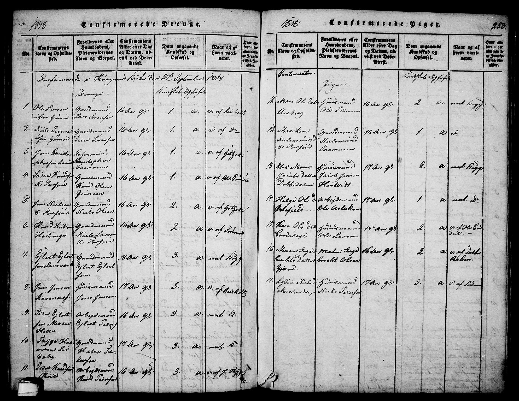 Sannidal kirkebøker, SAKO/A-296/F/Fa/L0004: Parish register (official) no. 4, 1814-1829, p. 253