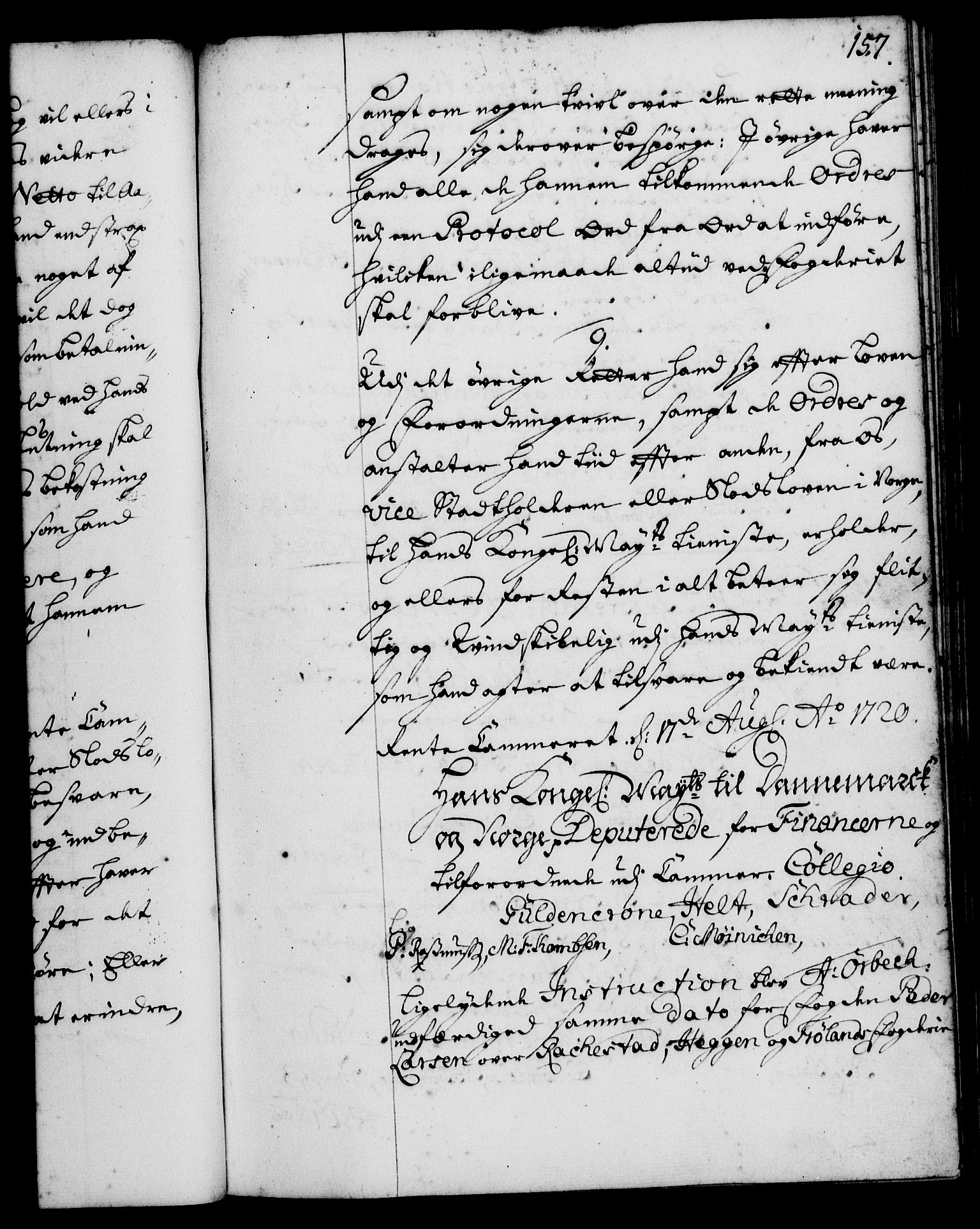 Rentekammeret, Kammerkanselliet, RA/EA-3111/G/Gg/Ggi/L0001: Norsk instruksjonsprotokoll med register (merket RK 53.34), 1720-1729, p. 157