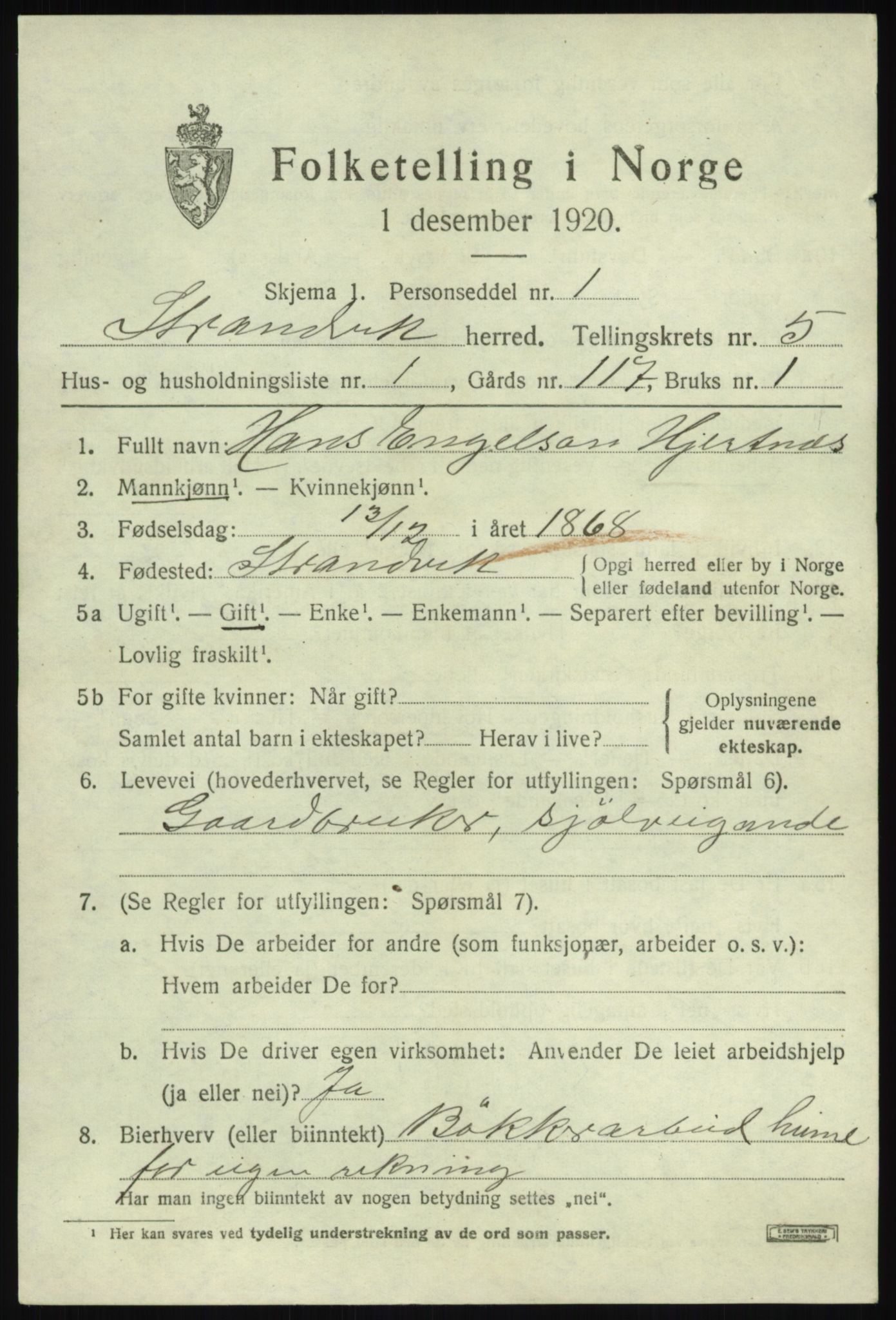 SAB, 1920 census for Strandvik, 1920, p. 3972