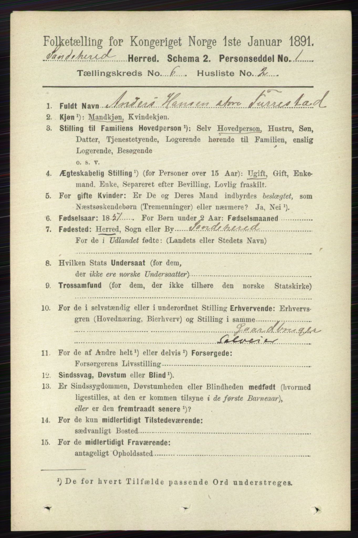 RA, 1891 census for 0724 Sandeherred, 1891, p. 3522