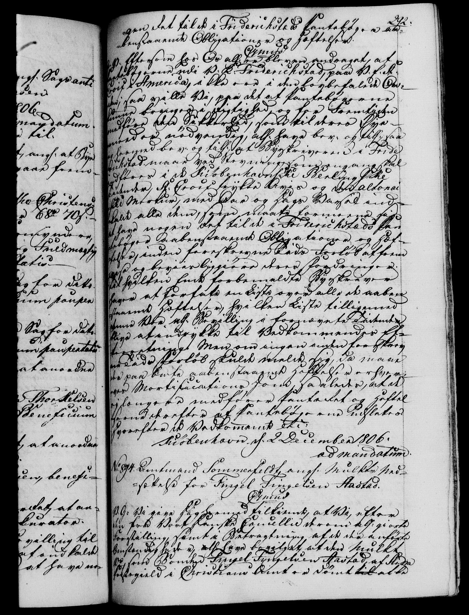 Danske Kanselli 1800-1814, RA/EA-3024/H/Hf/Hfb/Hfba/L0003: Registranter, 1805-1807, p. 292a