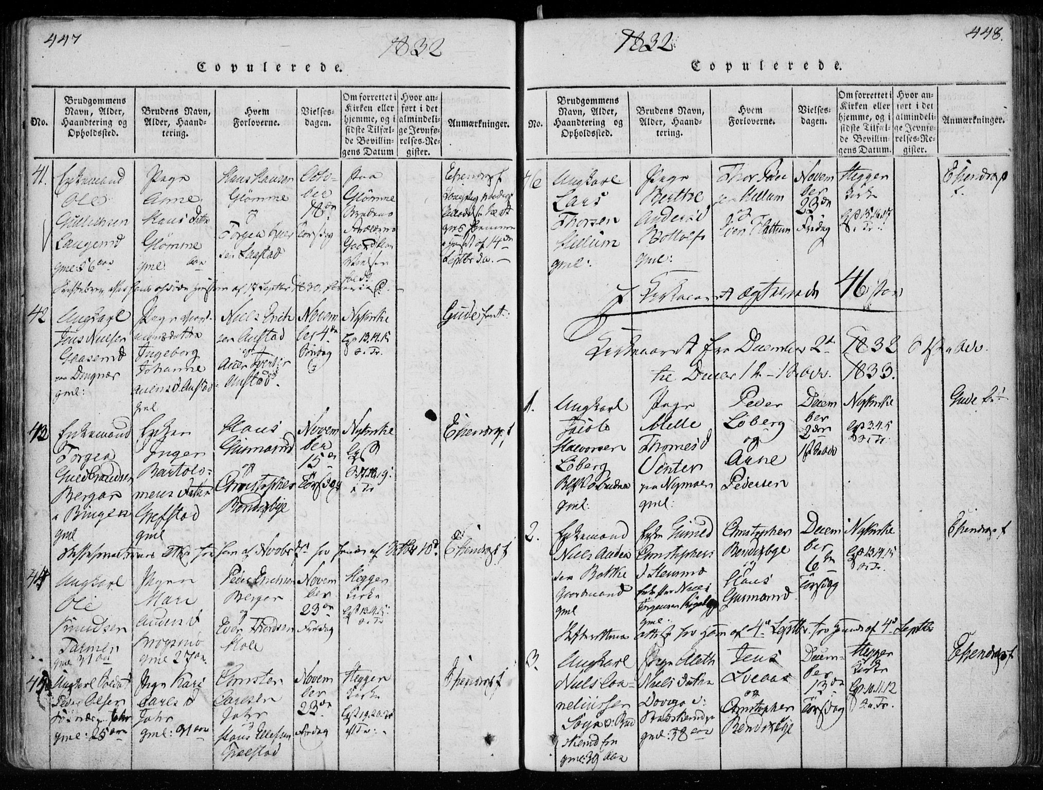 Modum kirkebøker, SAKO/A-234/F/Fa/L0005: Parish register (official) no. 5, 1824-1841, p. 447-448