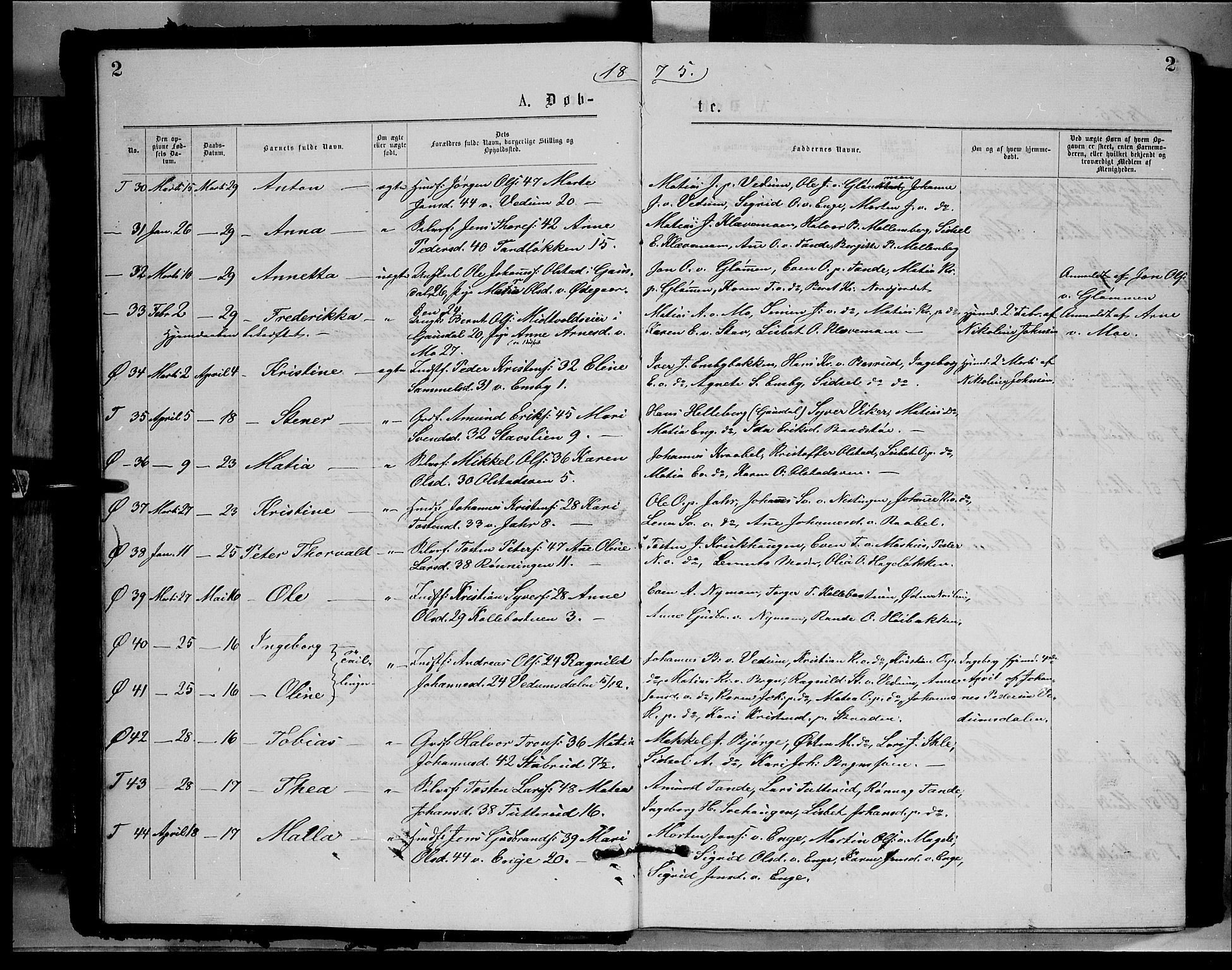 Øyer prestekontor, AV/SAH-PREST-084/H/Ha/Haa/L0007: Parish register (official) no. 7, 1875-1878, p. 2