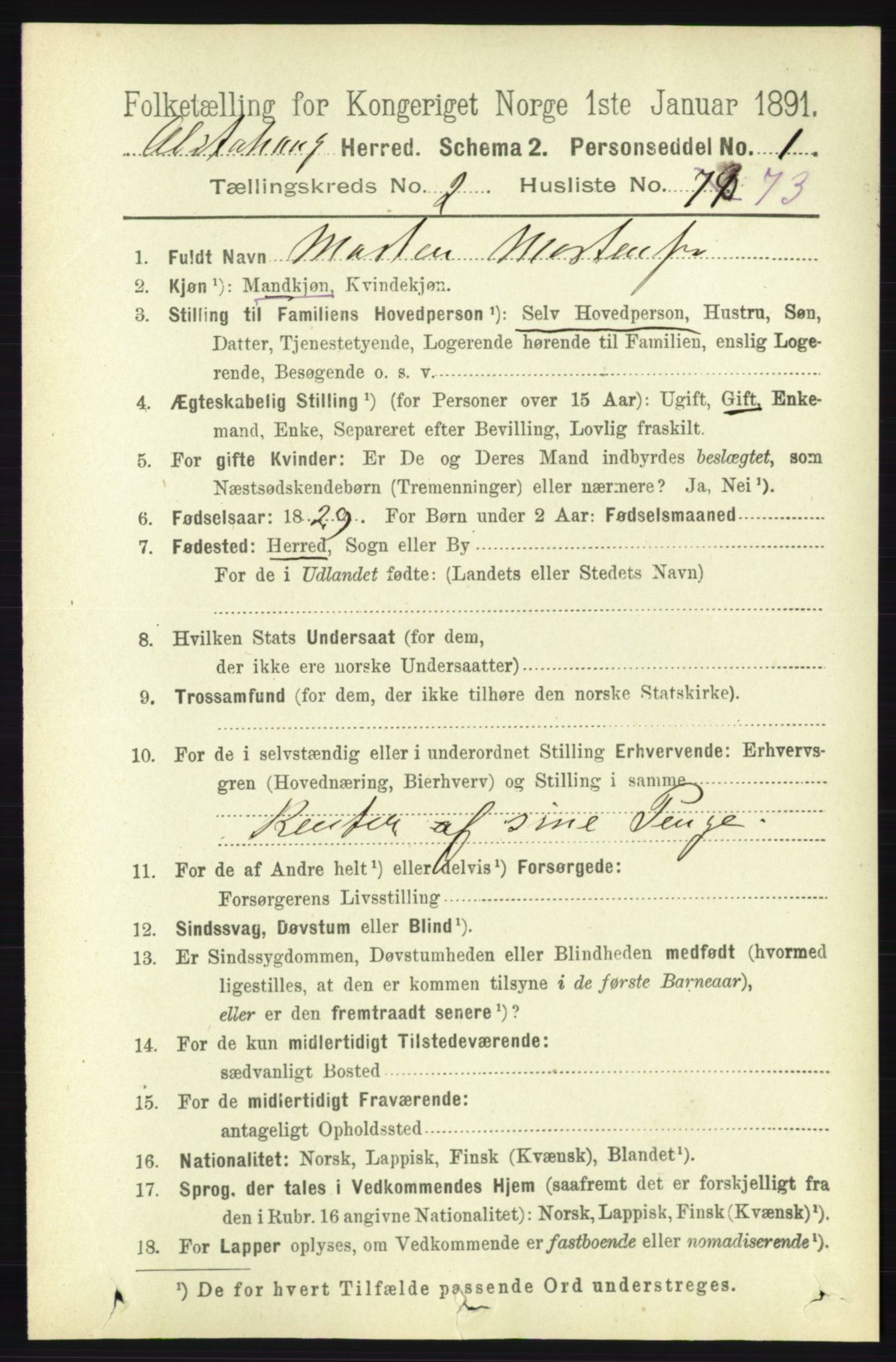 RA, 1891 census for 1820 Alstahaug, 1891, p. 1028