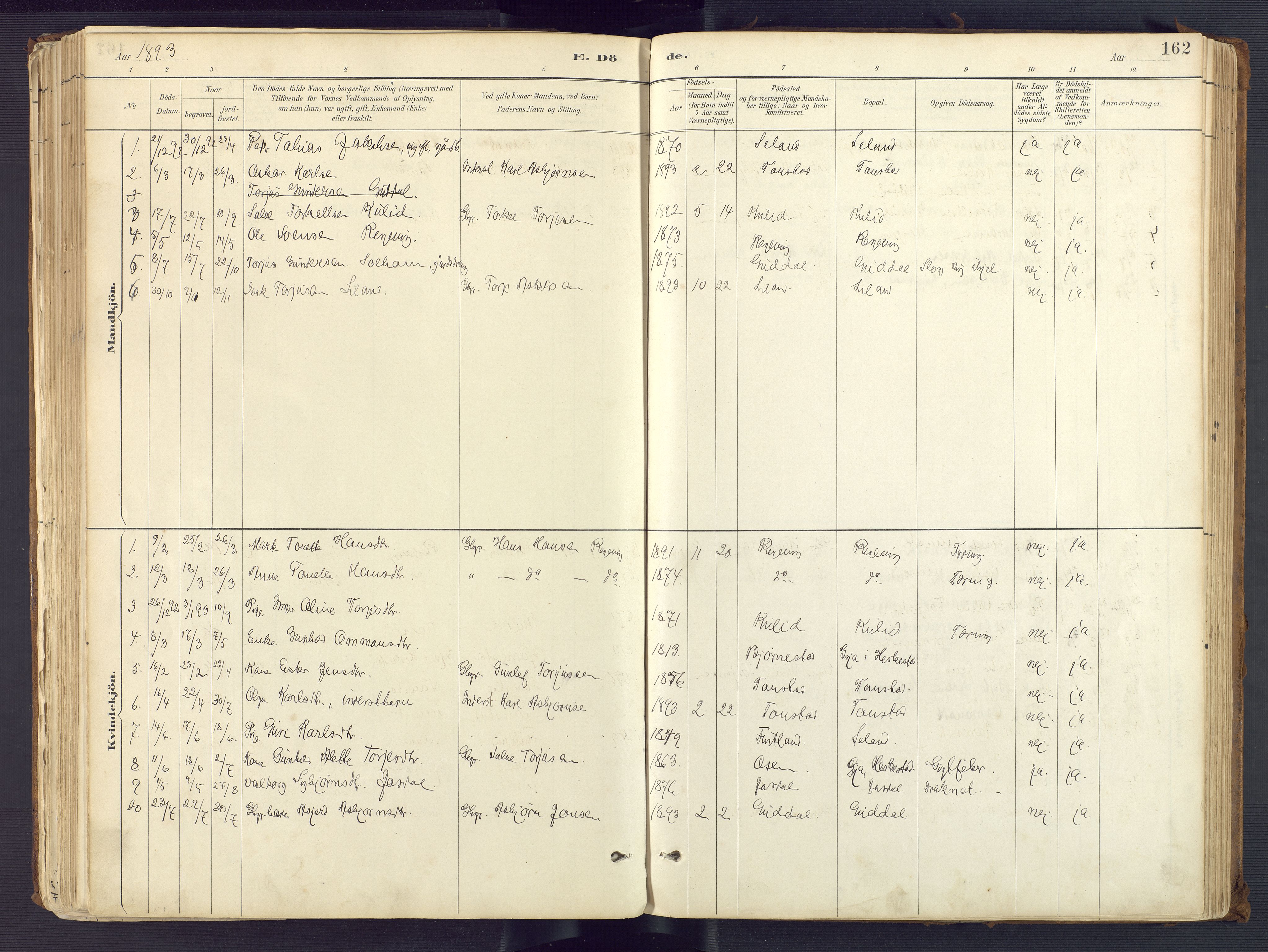 Sirdal sokneprestkontor, SAK/1111-0036/F/Fa/Fab/L0004: Parish register (official) no. A 4, 1887-1919, p. 162