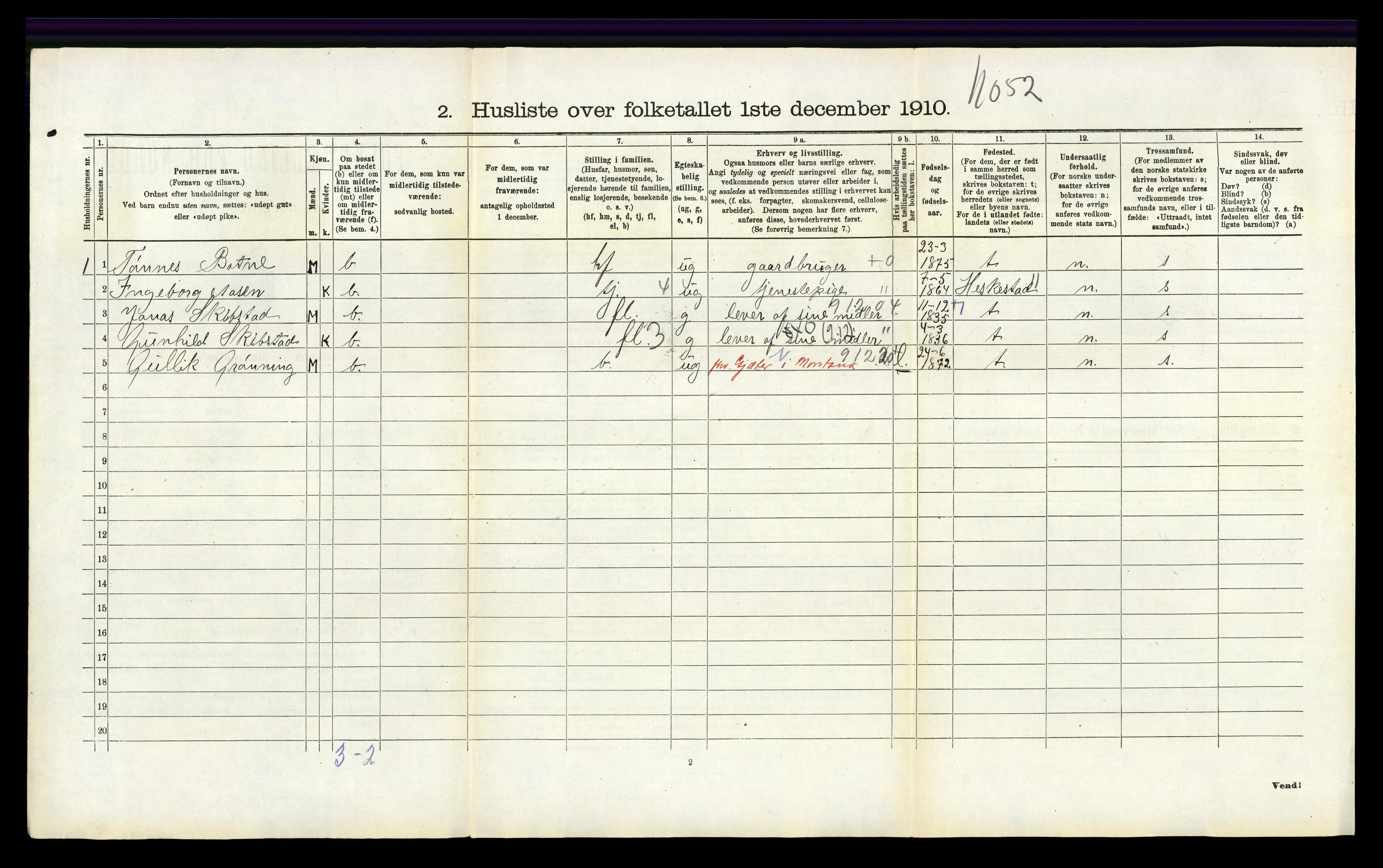 RA, 1910 census for Helleland, 1910, p. 134