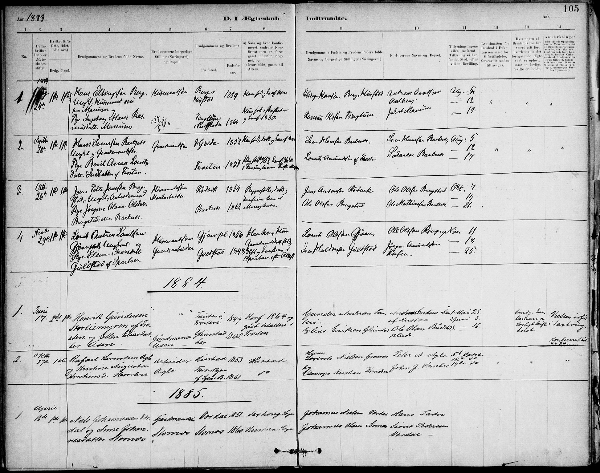Ministerialprotokoller, klokkerbøker og fødselsregistre - Nord-Trøndelag, SAT/A-1458/732/L0316: Parish register (official) no. 732A01, 1879-1921, p. 105