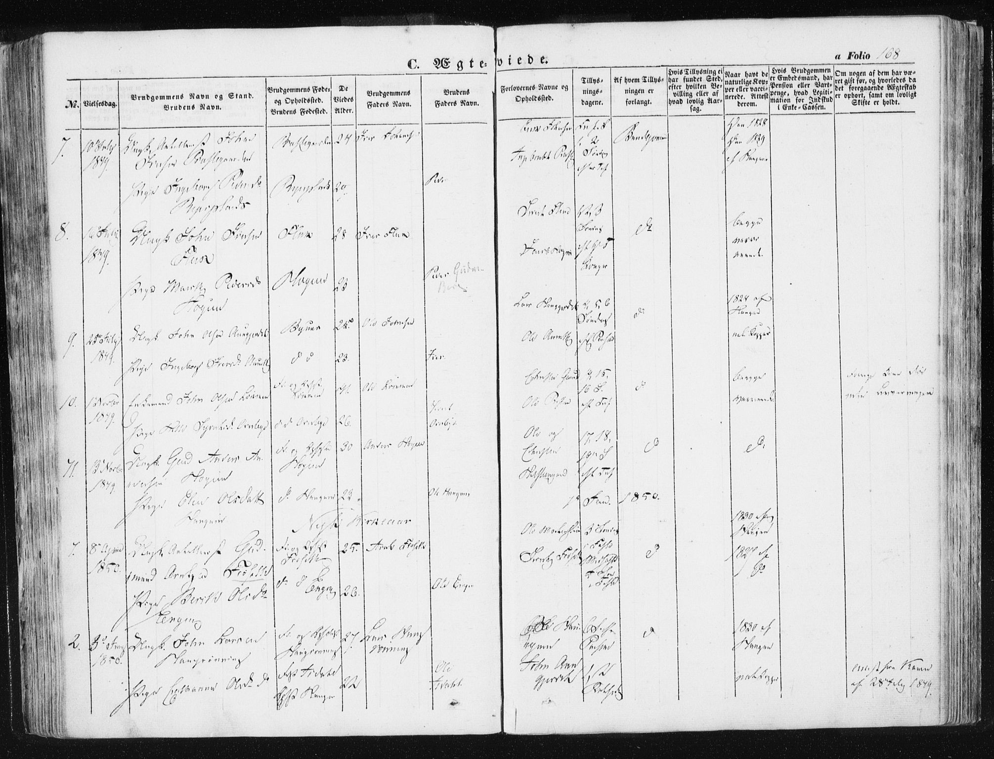 Ministerialprotokoller, klokkerbøker og fødselsregistre - Sør-Trøndelag, SAT/A-1456/612/L0376: Parish register (official) no. 612A08, 1846-1859, p. 168