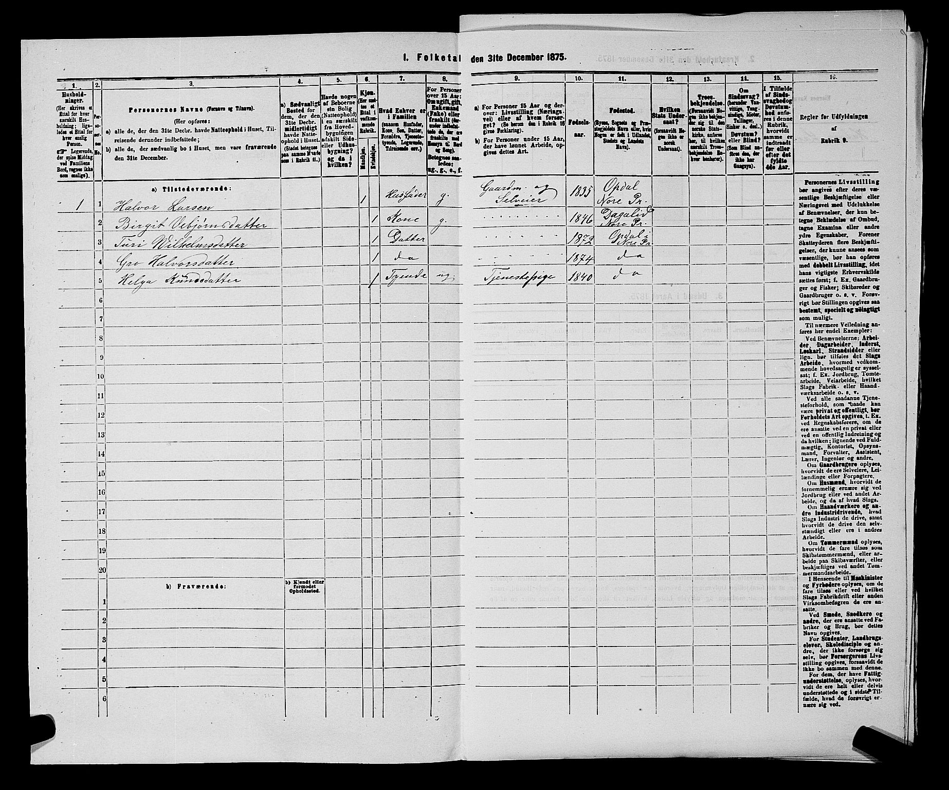 SAKO, 1875 census for 0633P Nore, 1875, p. 595