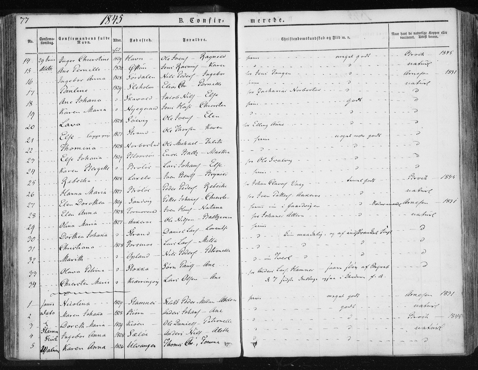 Ministerialprotokoller, klokkerbøker og fødselsregistre - Nordland, AV/SAT-A-1459/830/L0447: Parish register (official) no. 830A11, 1831-1854, p. 77