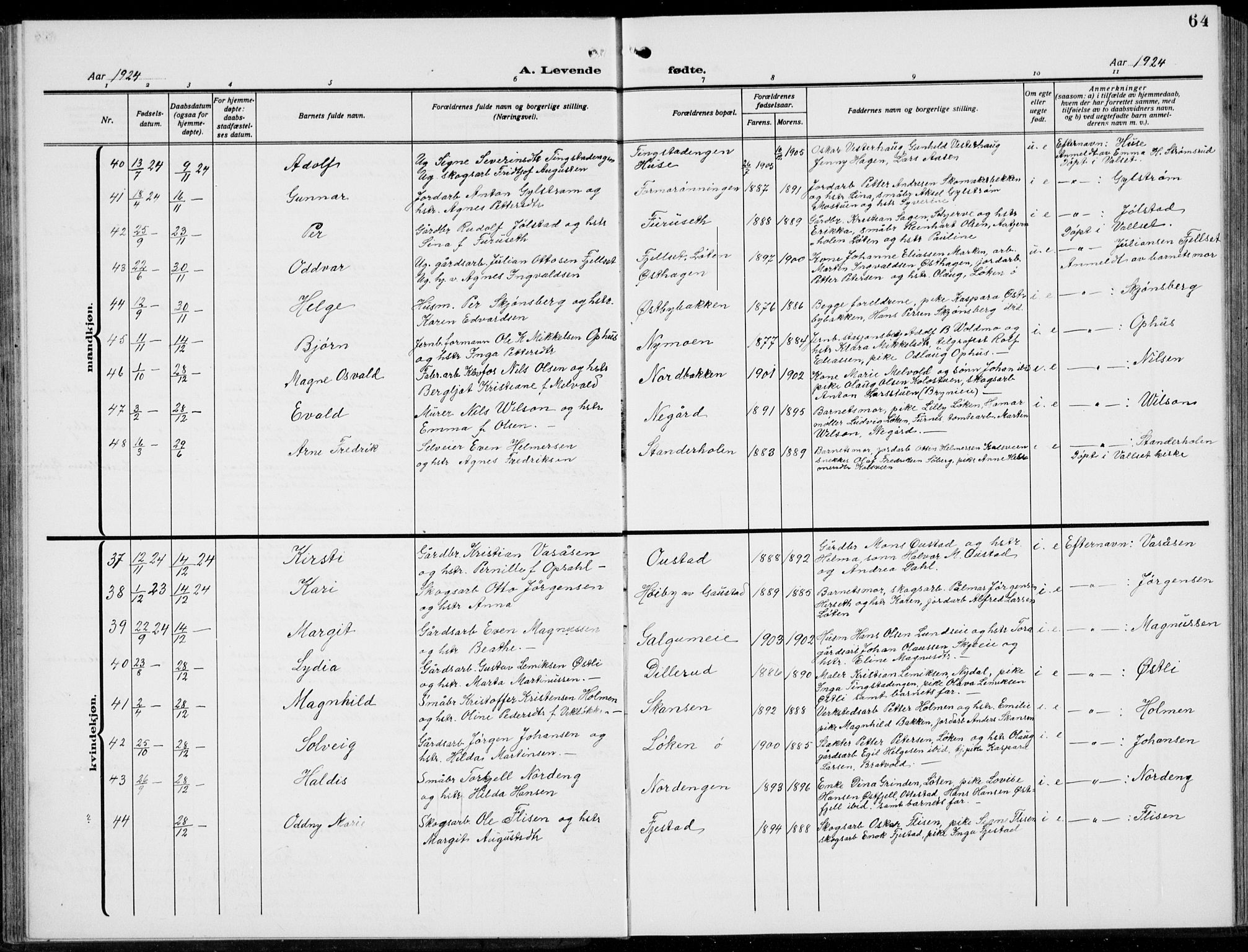 Romedal prestekontor, AV/SAH-PREST-004/L/L0014: Parish register (copy) no. 14, 1915-1939, p. 64