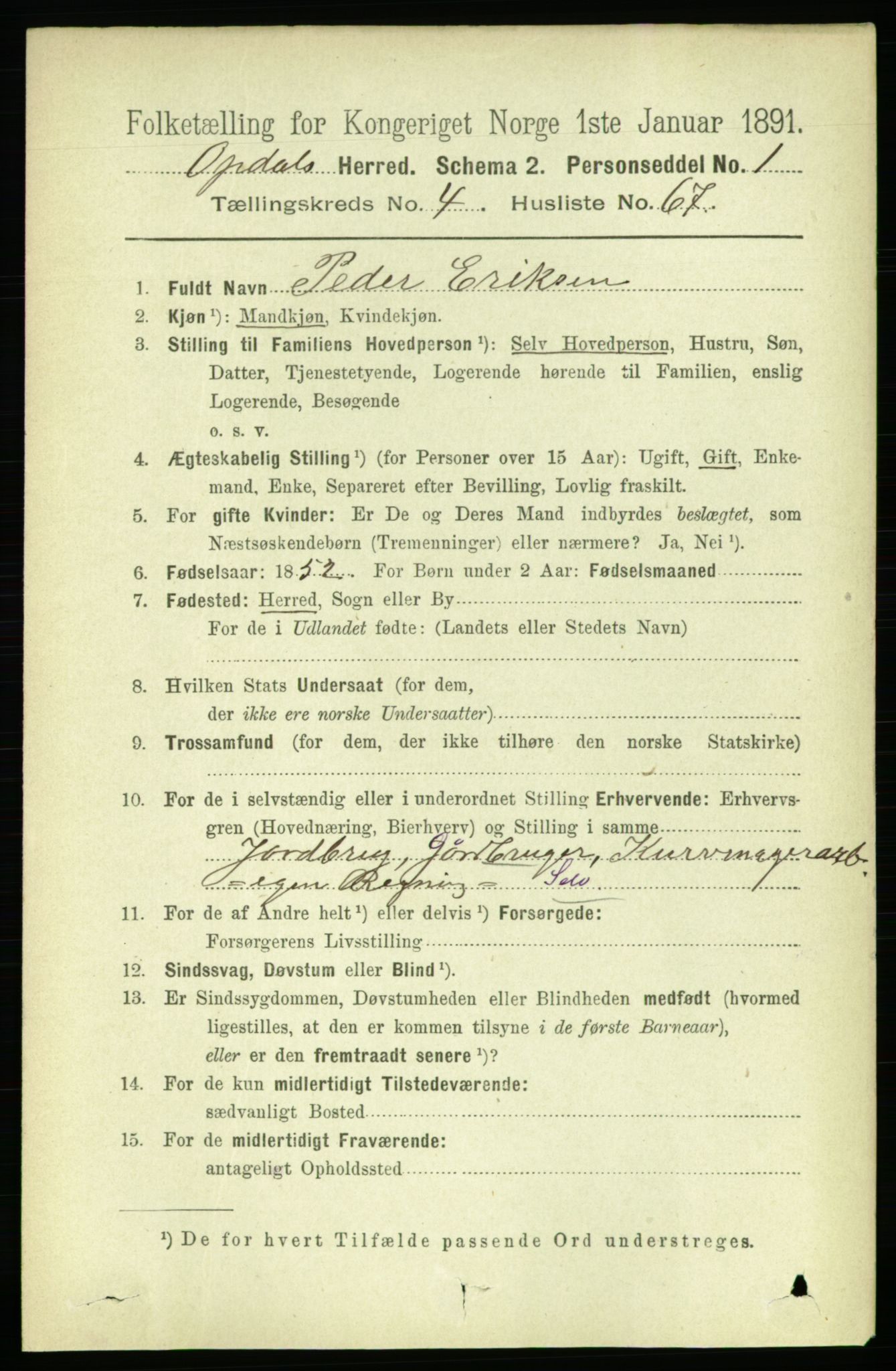 RA, 1891 census for 1634 Oppdal, 1891, p. 2142