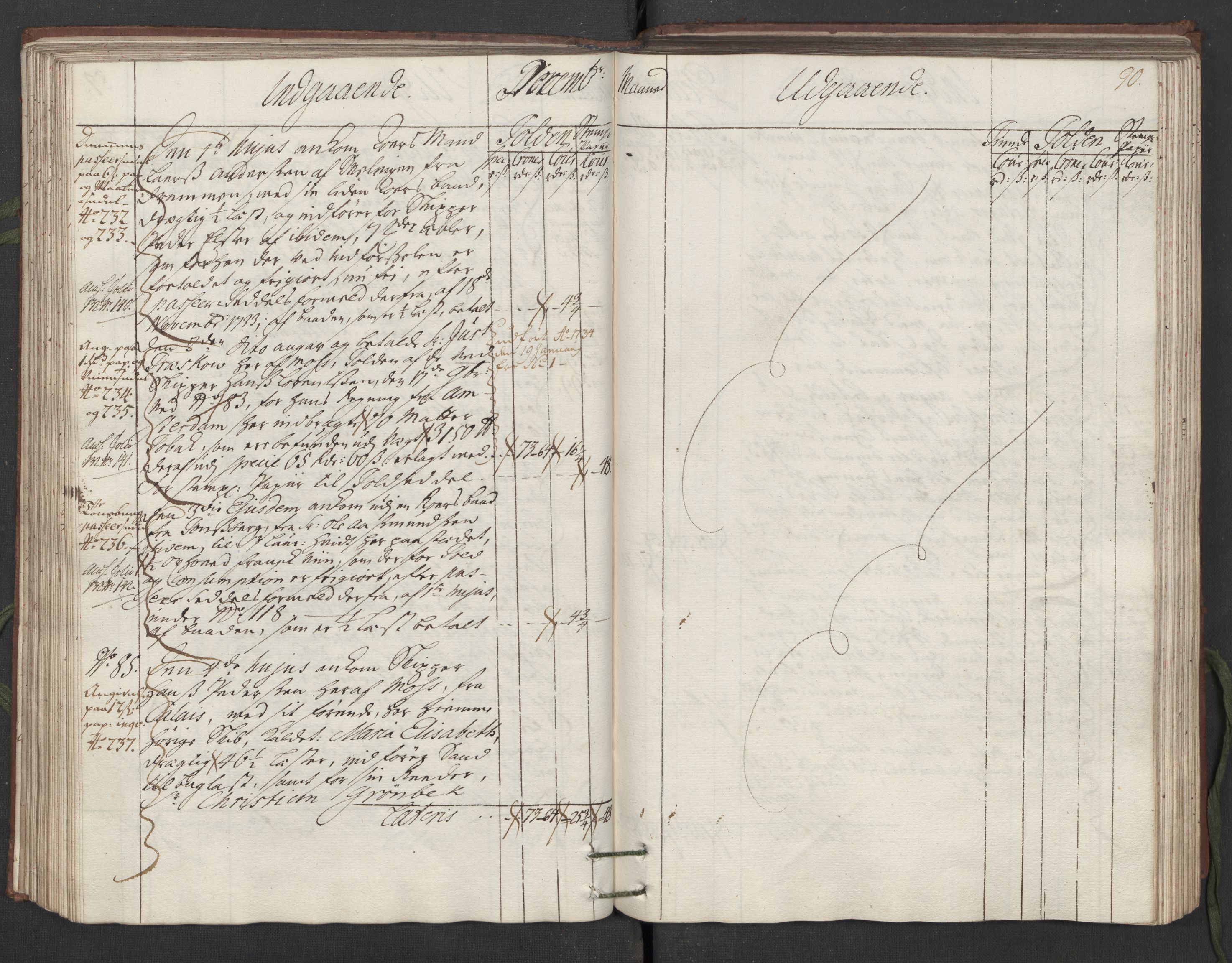 Generaltollkammeret, tollregnskaper, AV/RA-EA-5490/R05/L0014/0001: Tollregnskaper Moss, Son, Krokstad / Hovedtollbok, 1733, p. 89b-90a