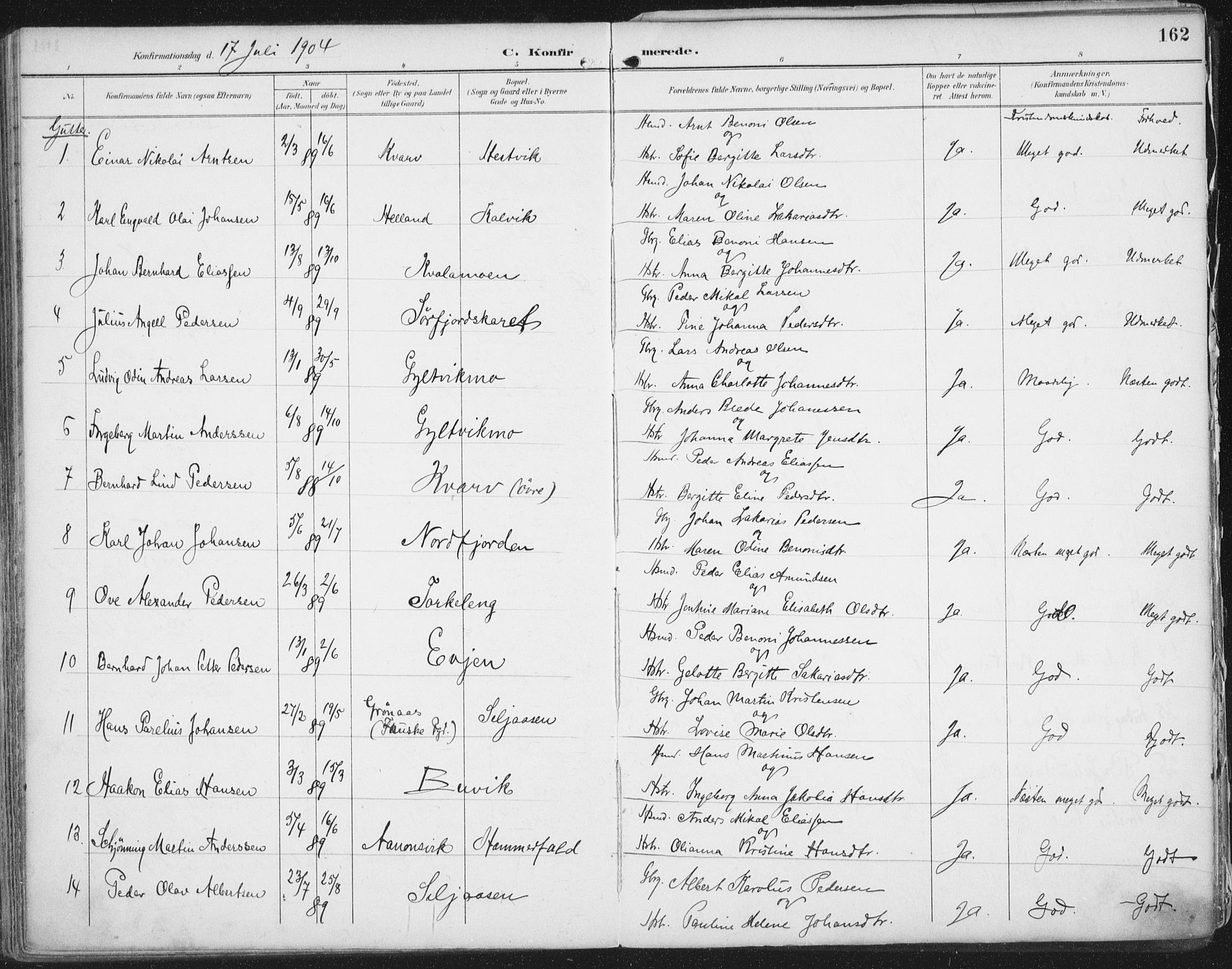 Ministerialprotokoller, klokkerbøker og fødselsregistre - Nordland, SAT/A-1459/854/L0779: Parish register (official) no. 854A02, 1892-1909, p. 162