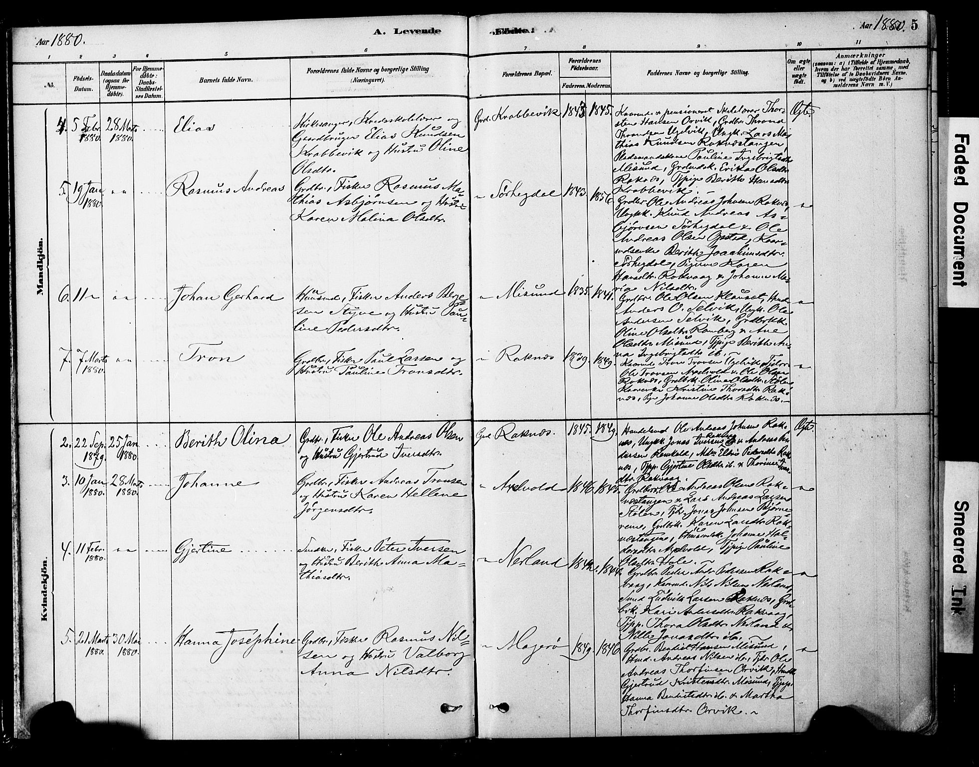 Ministerialprotokoller, klokkerbøker og fødselsregistre - Møre og Romsdal, AV/SAT-A-1454/563/L0736: Parish register (official) no. 563A01, 1878-1903, p. 5