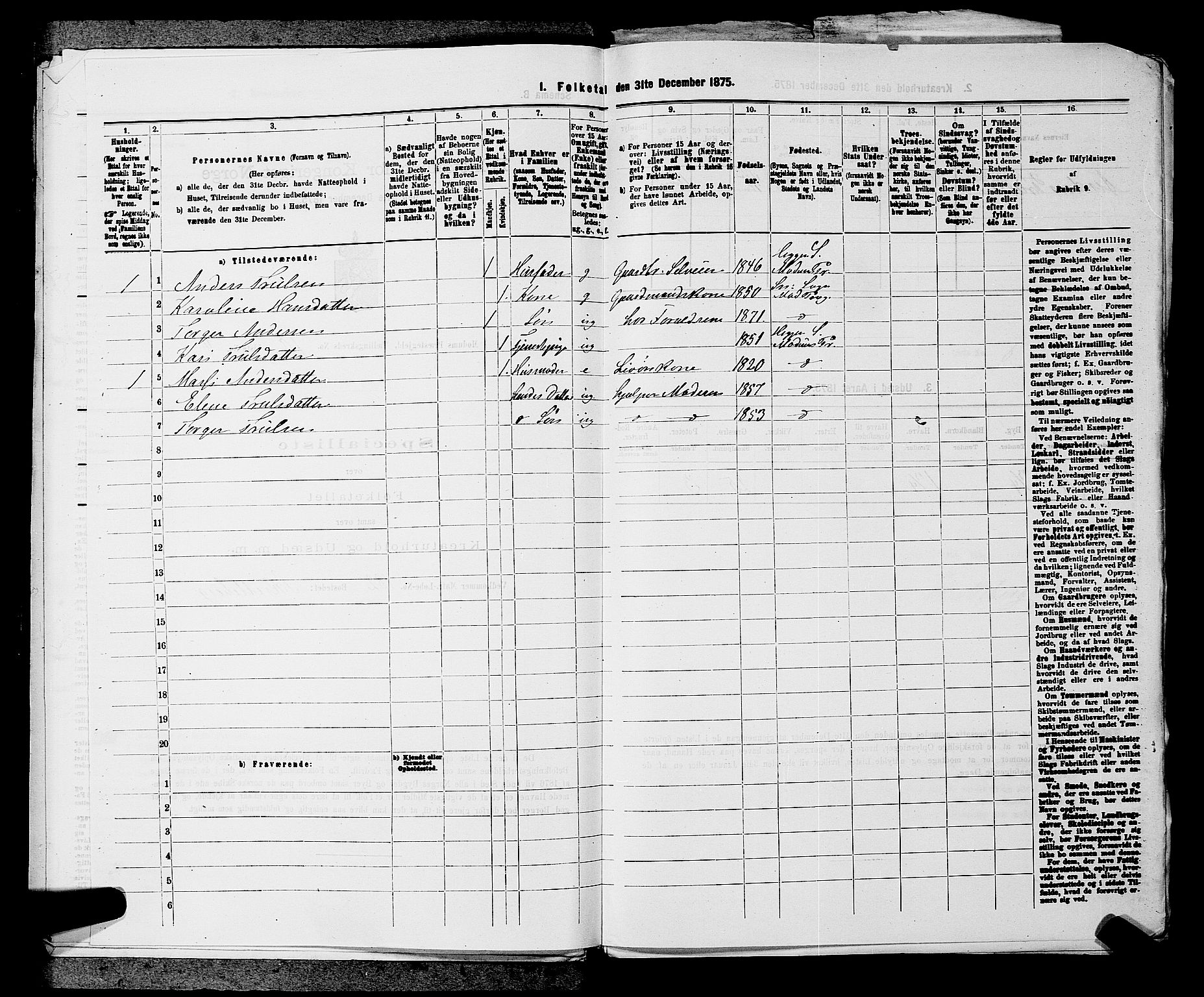 SAKO, 1875 census for 0623P Modum, 1875, p. 1156