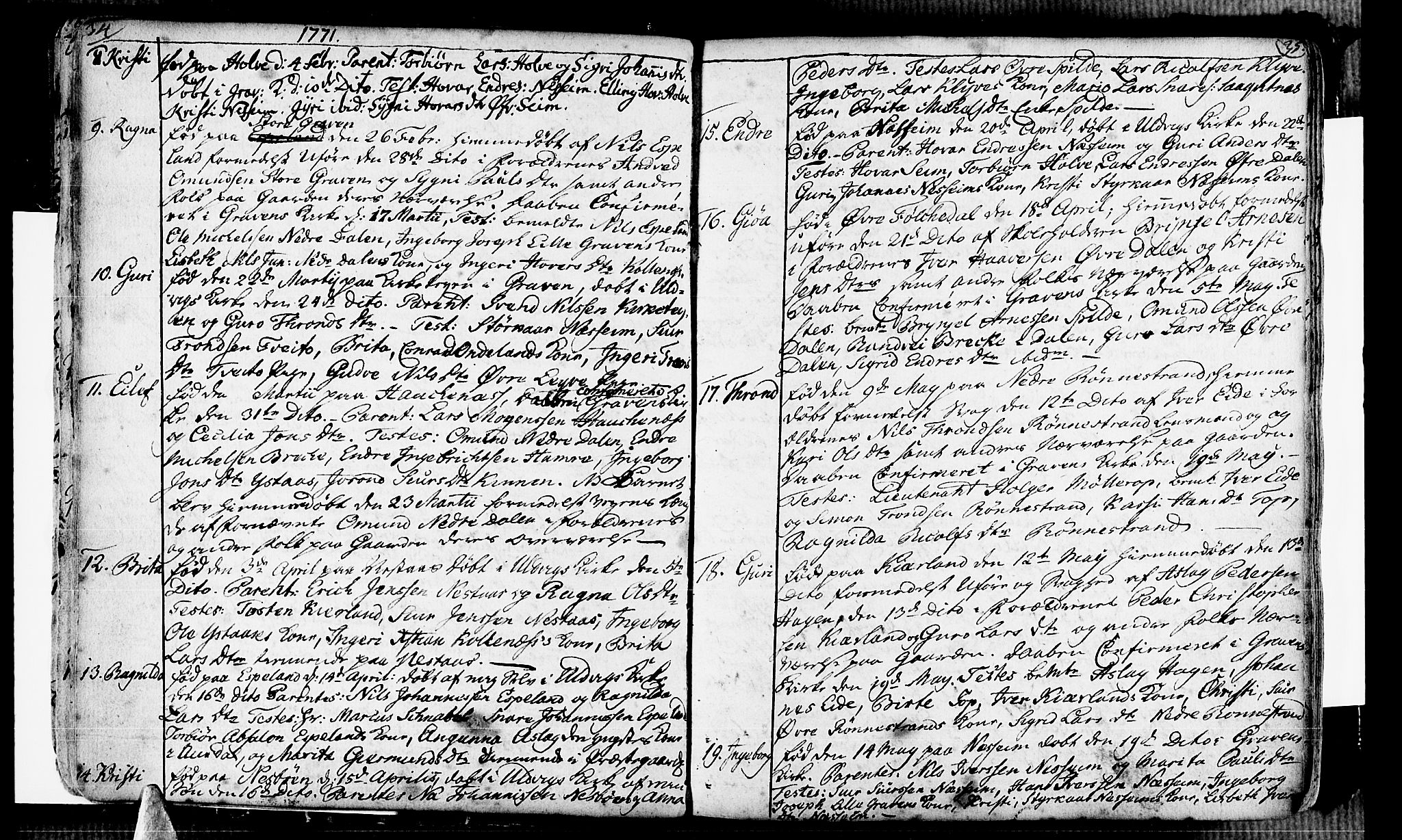 Ulvik sokneprestembete, SAB/A-78801/H/Haa: Parish register (official) no. A 7, 1761-1792, p. 34-35