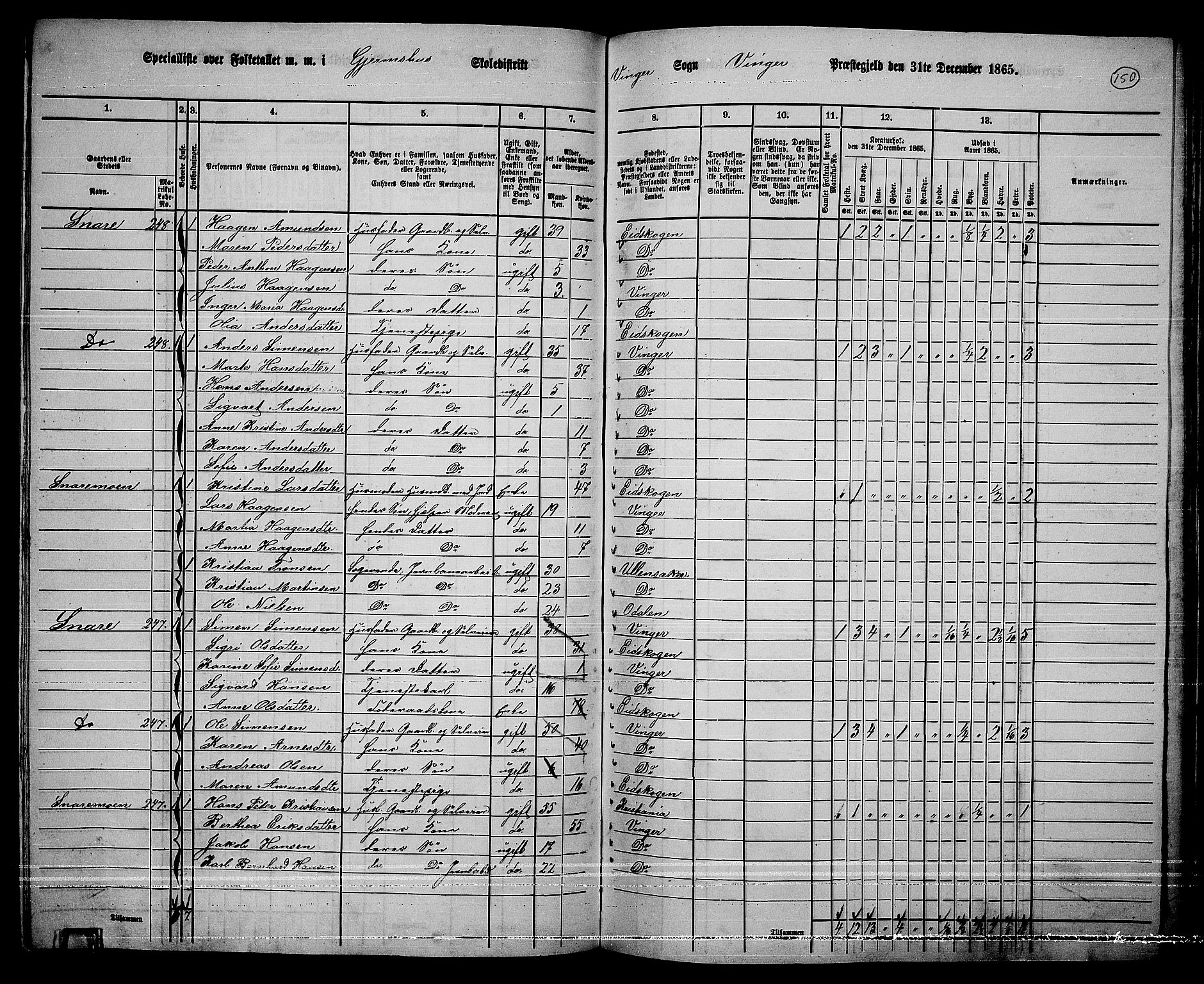 RA, 1865 census for Vinger/Vinger og Austmarka, 1865, p. 135